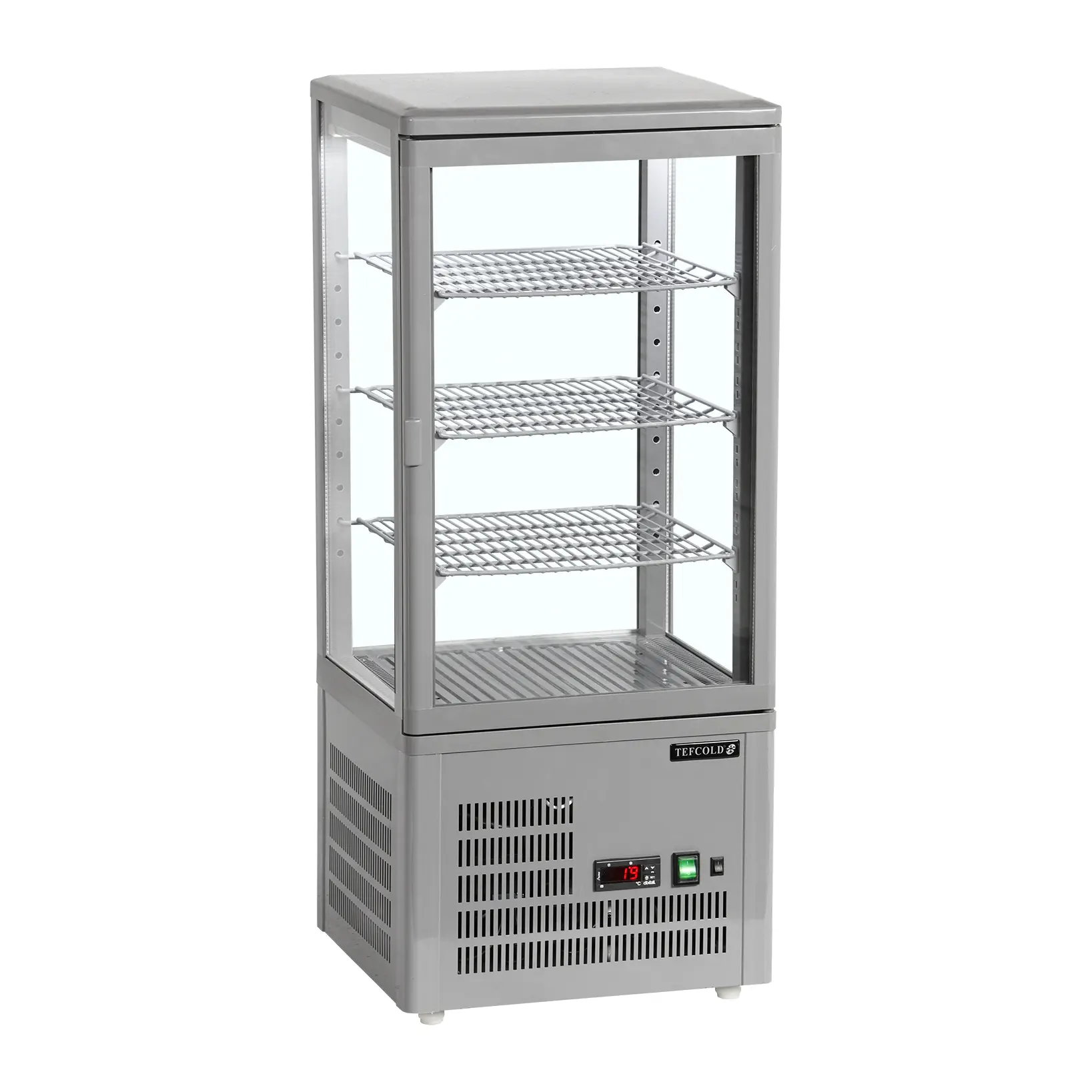 Vitrine panoramique réfrigérée grise de comptoir 80 L