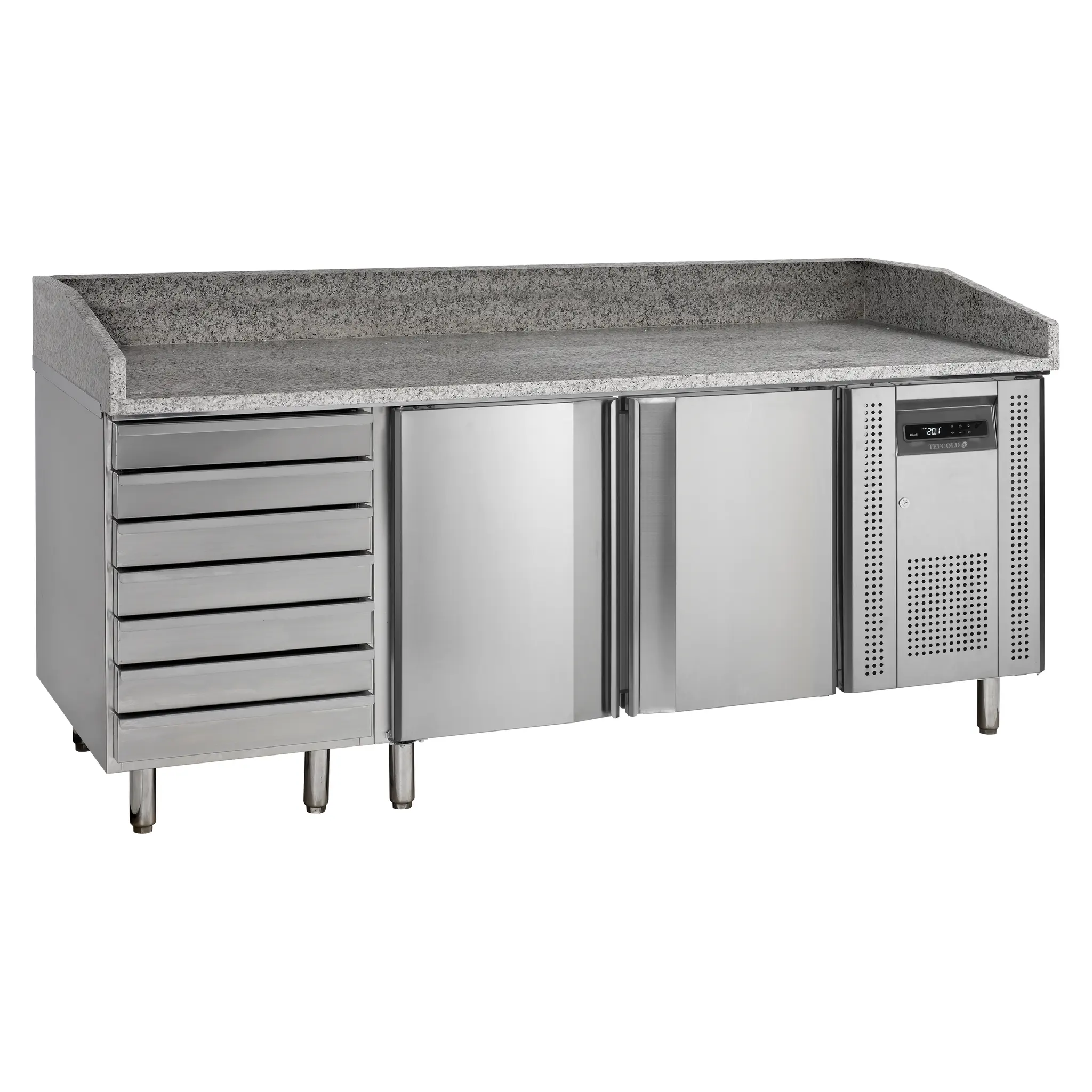 Comptoir à pizza 2 portes et tiroirs neutres à pâtons 390 L