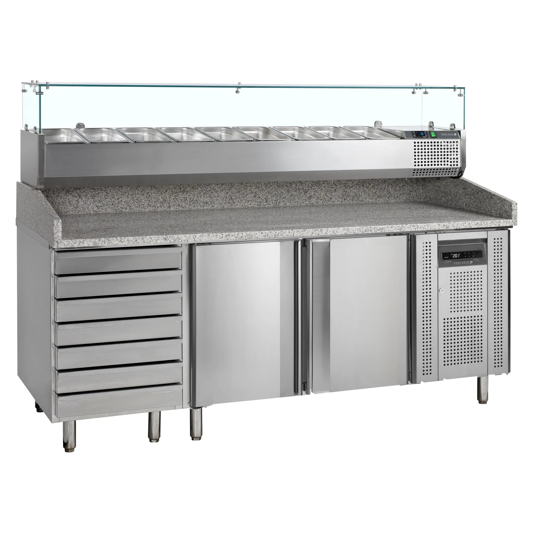 Table à pizza avec vitrine à ingrédients 2 portes