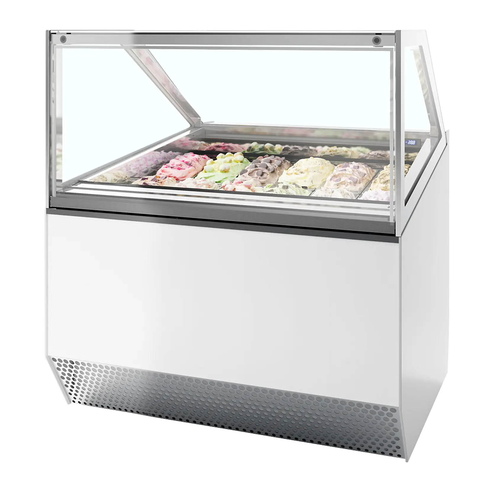 Vitrine ventilée comptoir à glaces Millenium vitre droite 12 bacs Napoli de 5L