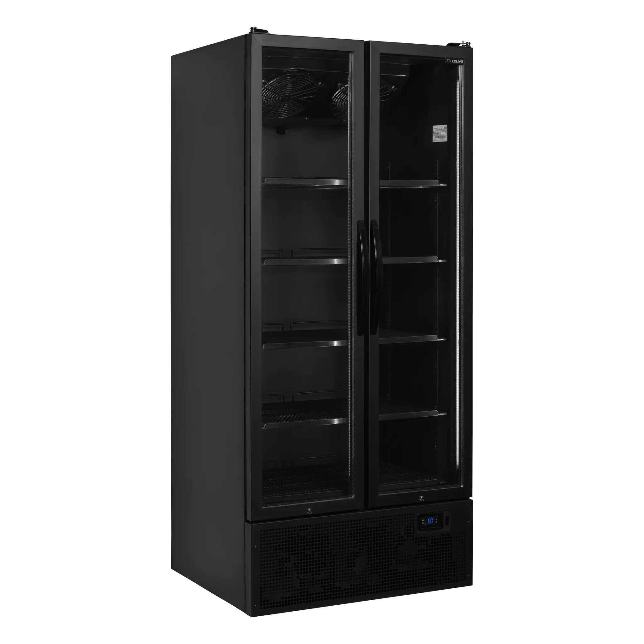 Vitrine réfrigérée murale noire 2 portes vitrées battantes 707 L