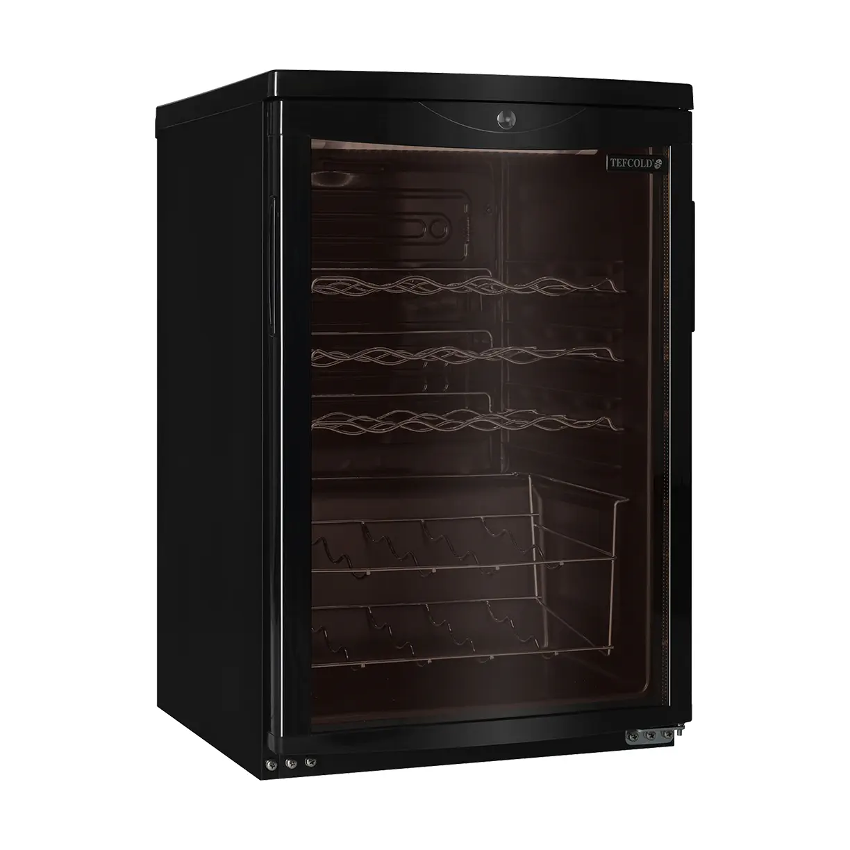 Cave à vin sous-comptoir noire 1 porte vitrée incurvée 92 L - 22 bouteilles