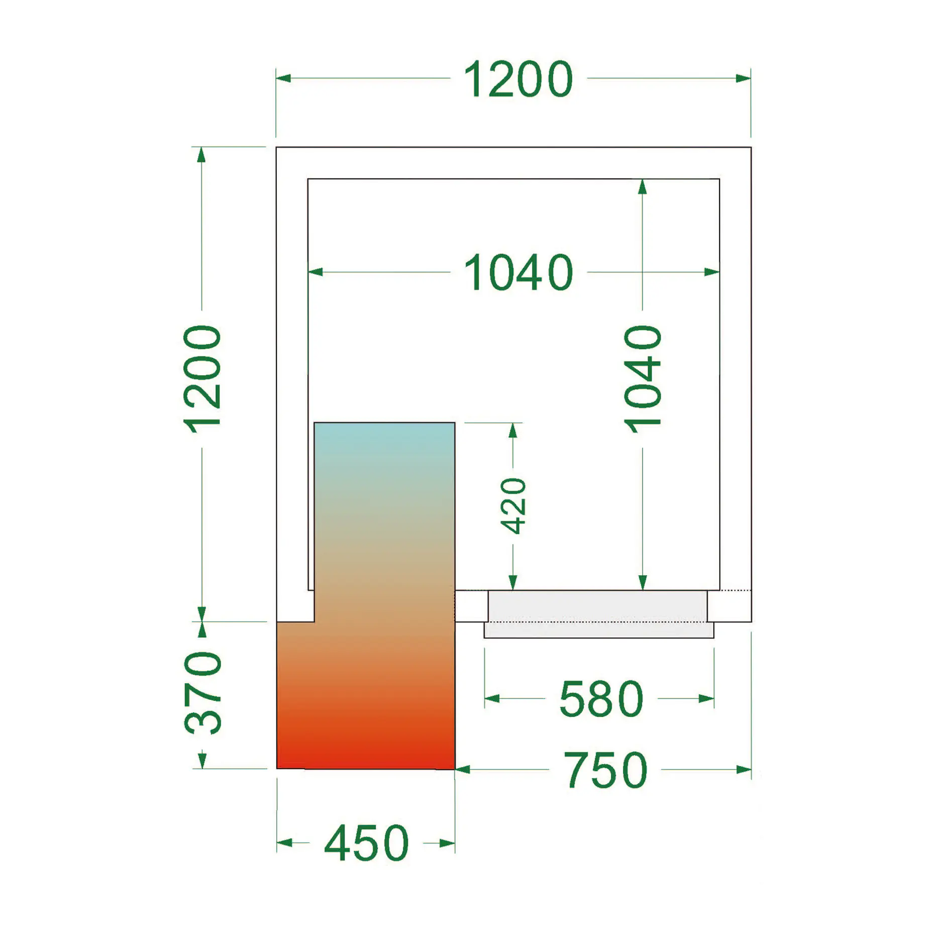 Chambre froide positive avec groupe 1200 x 1200 x 2200 mm