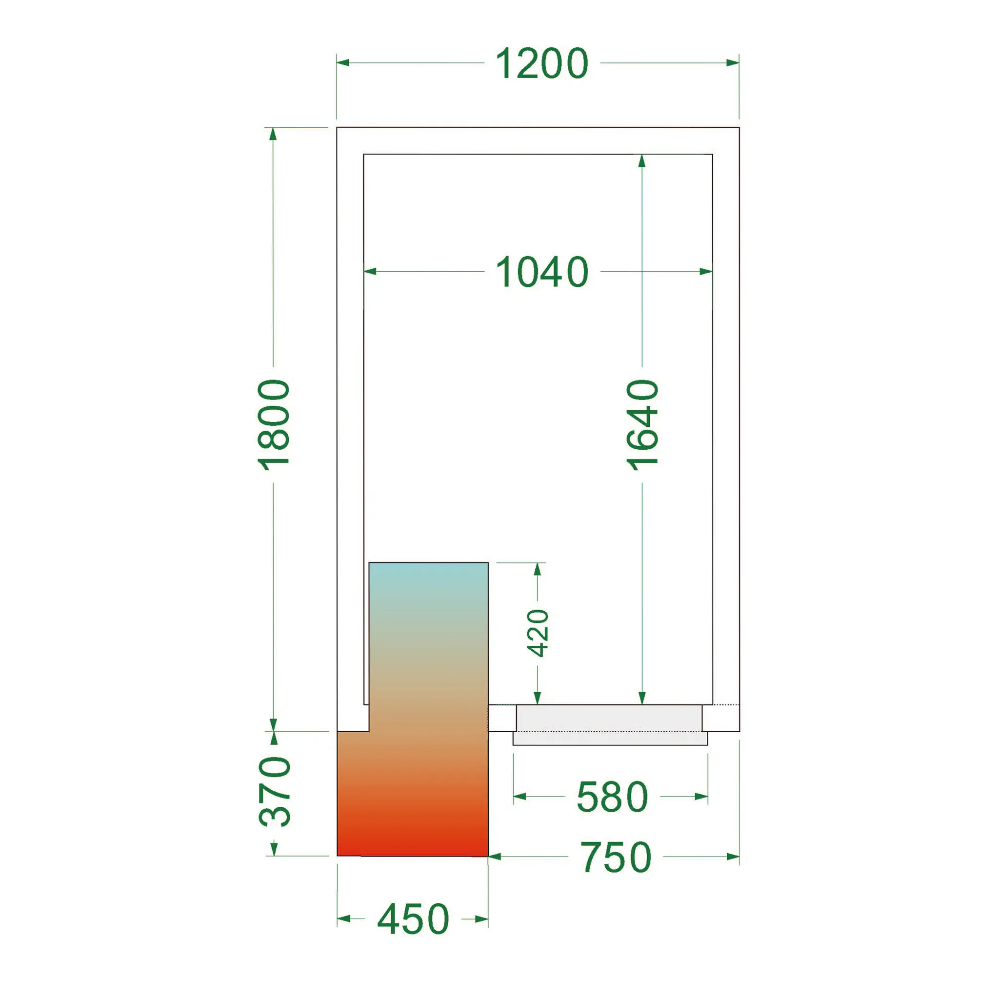 Chambre froide positive avec groupe 1200 x 1800 x 2200 mm