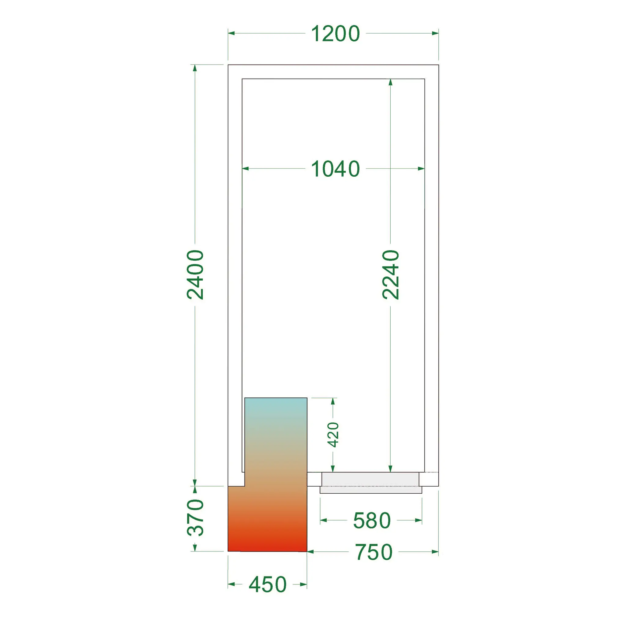 Chambre froide positive avec groupe 1200 x 2400 x 2200 mm