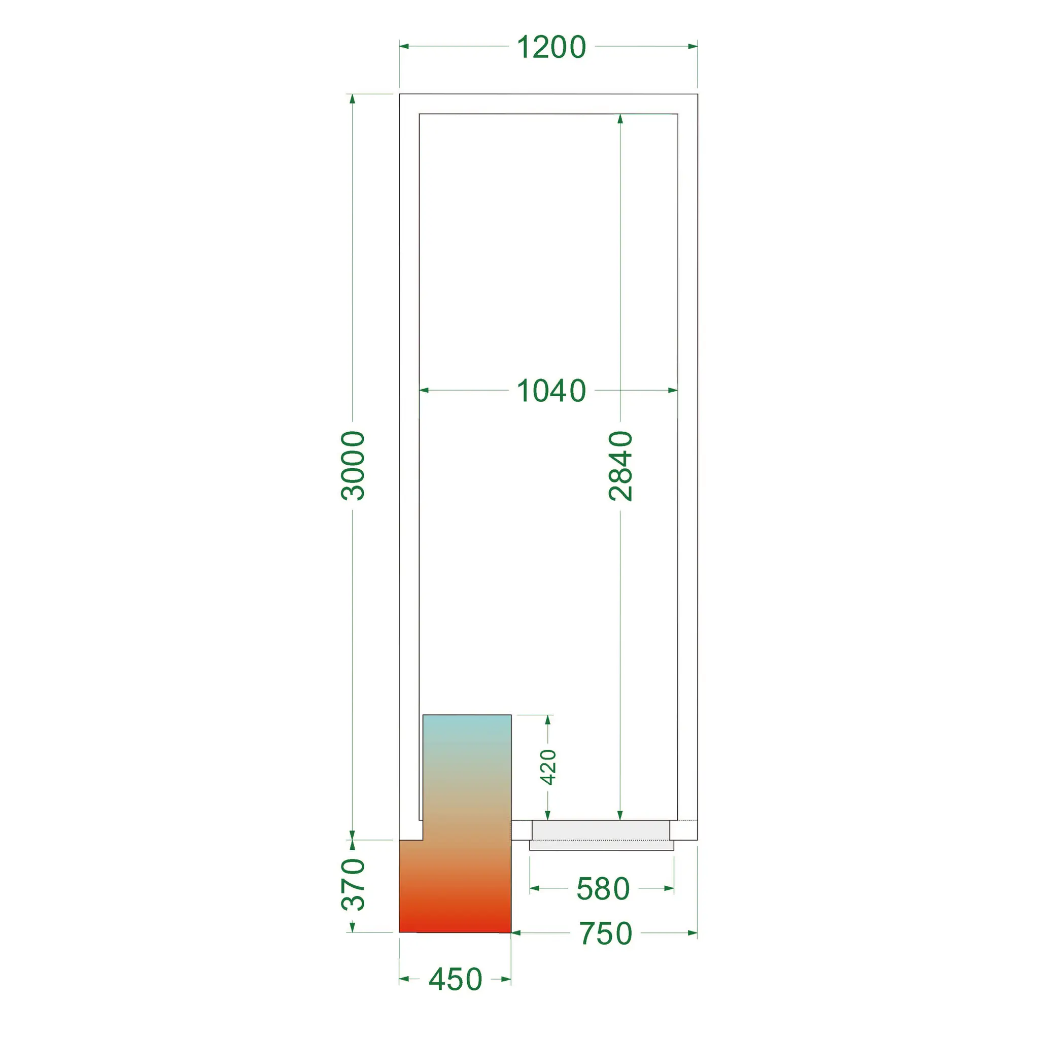 Chambre froide positive avec groupe 1200 x 3000 x 2200 mm