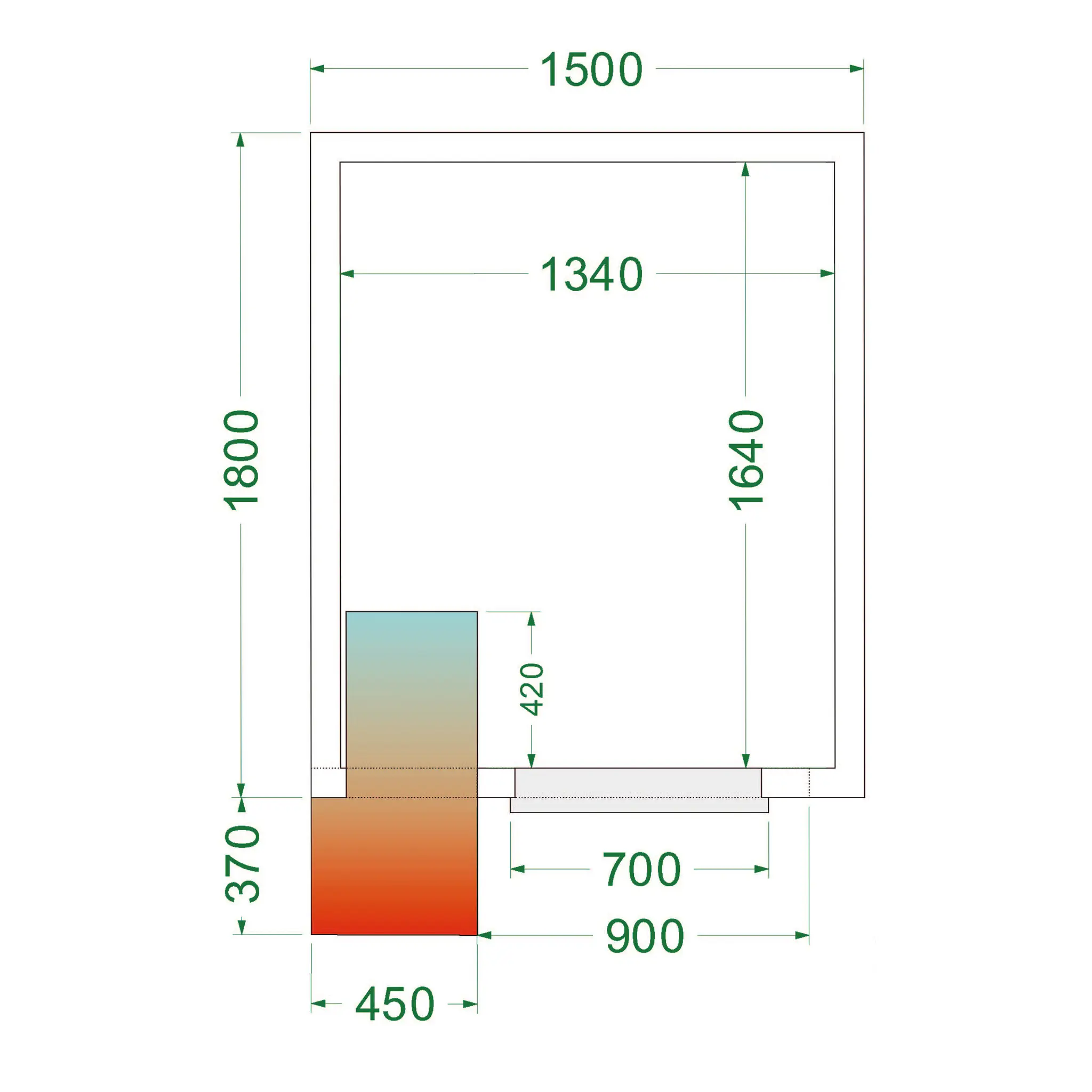 Chambre froide positive avec groupe 1500 x 1800 x 2200 mm