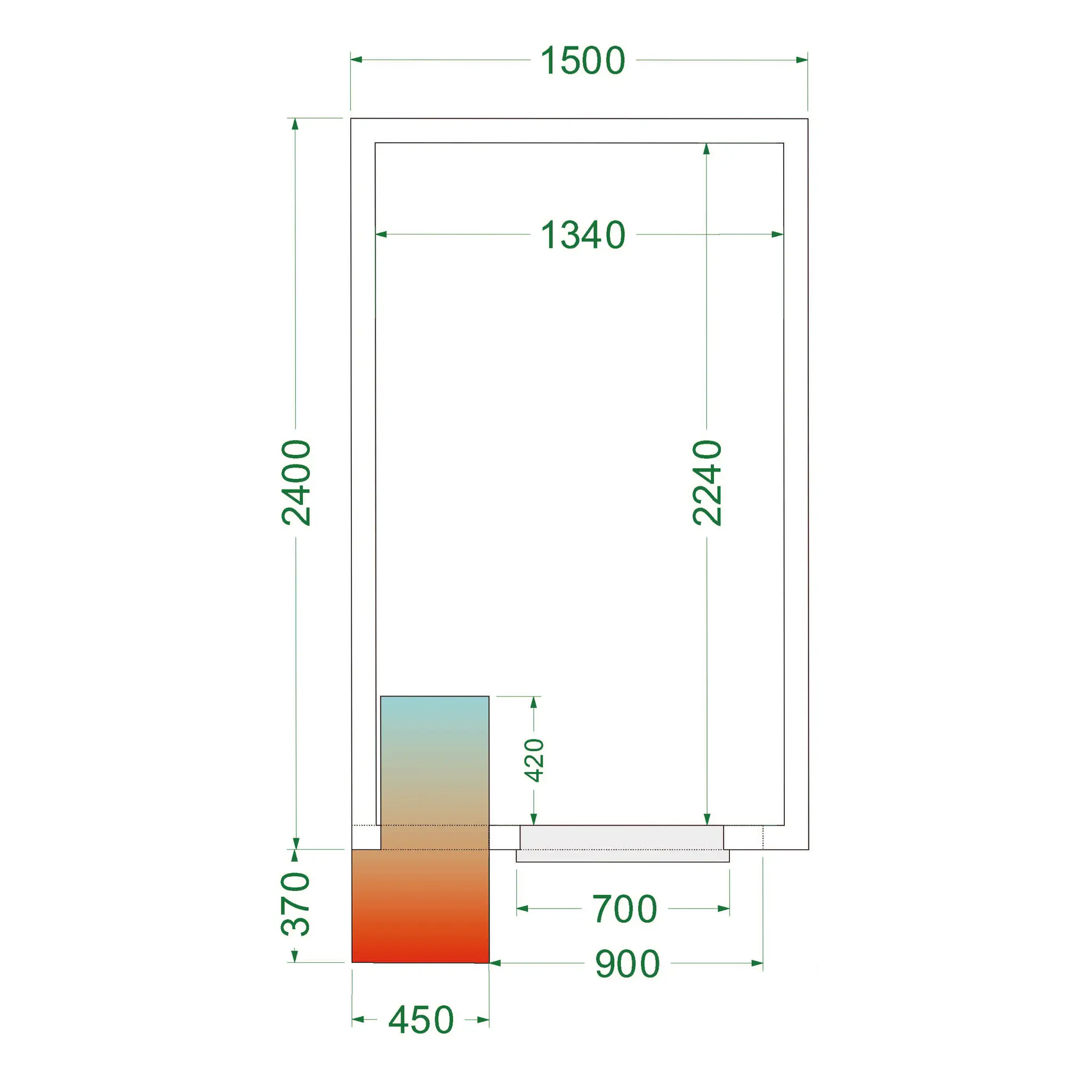 Chambre froide positive avec groupe 1500 x 2400 x 2200 mm