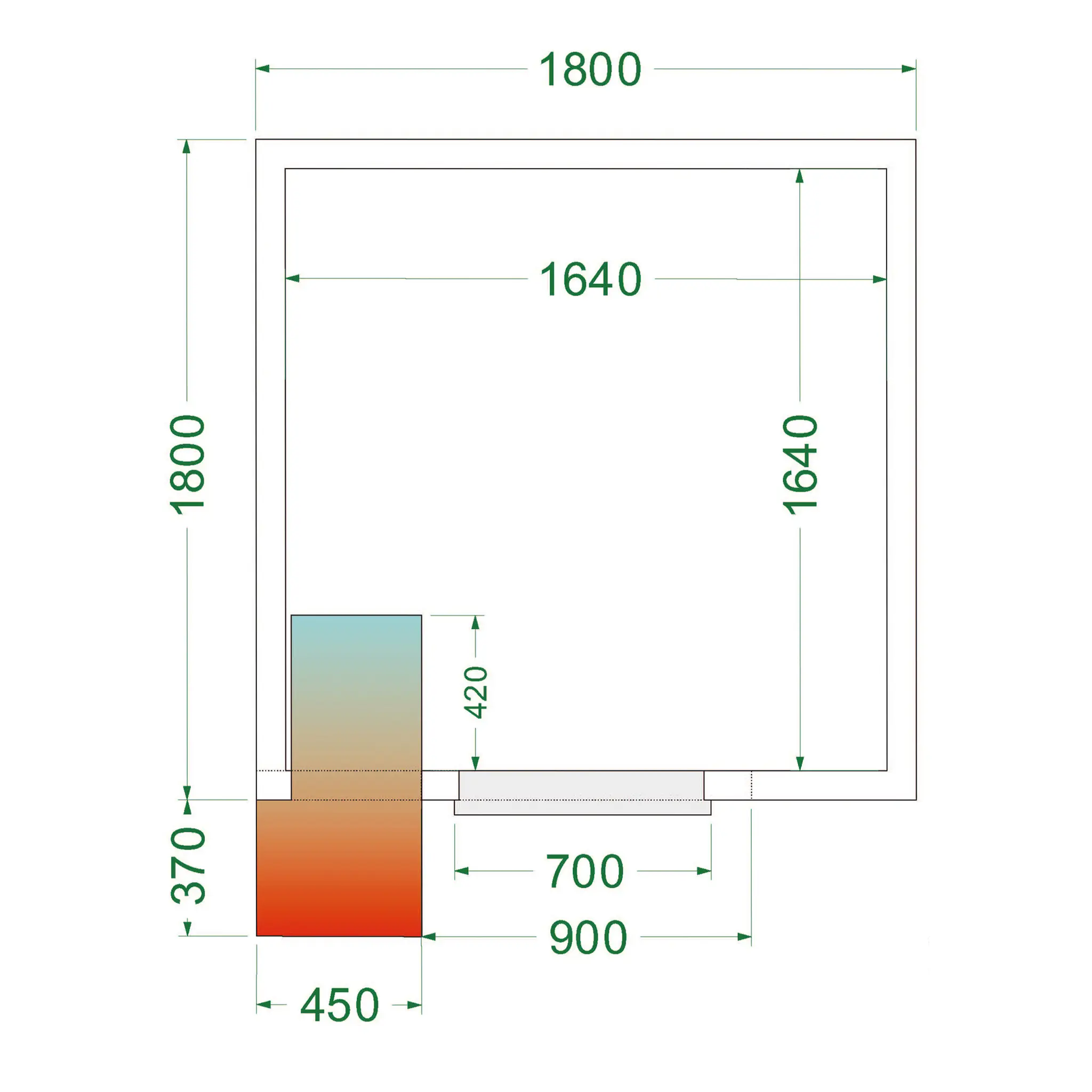 Chambre froide positive avec groupe 1800 x 1800 x 2200 mm