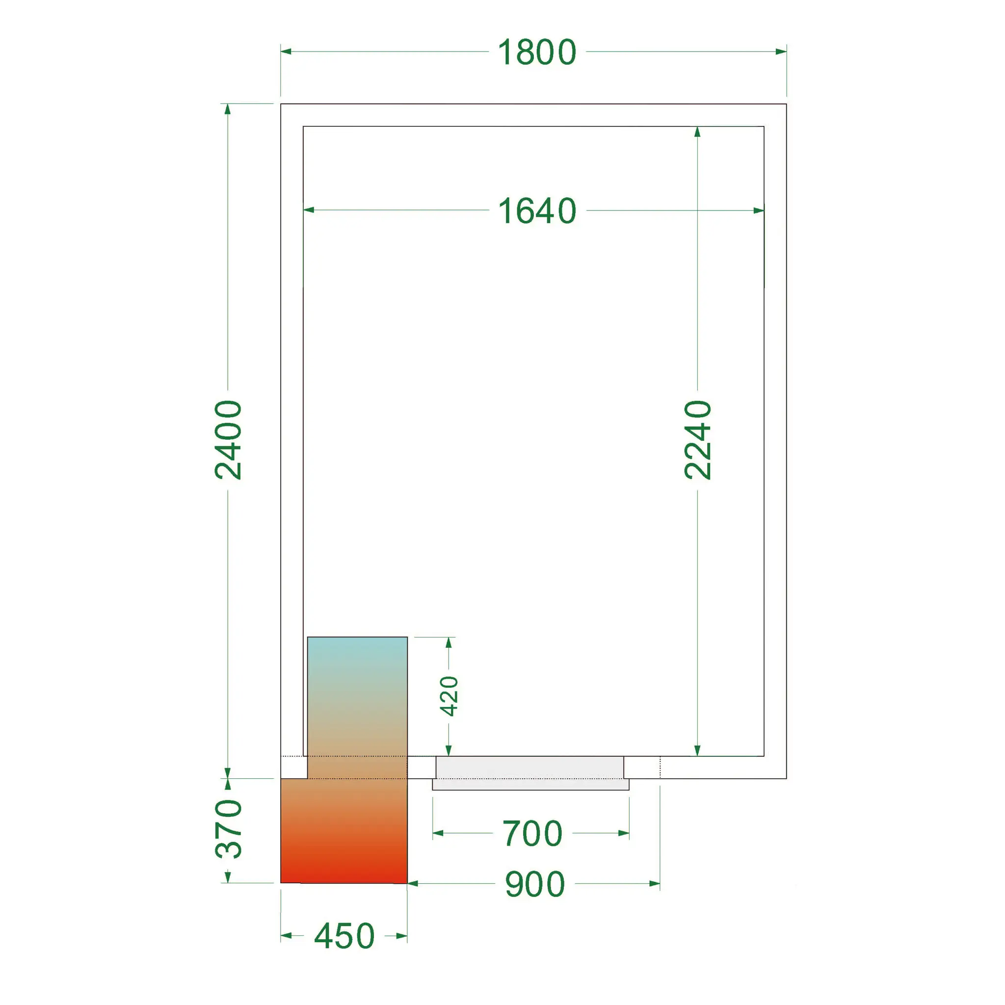 Chambre froide positive avec groupe 1800 x 2400 x 2200 mm