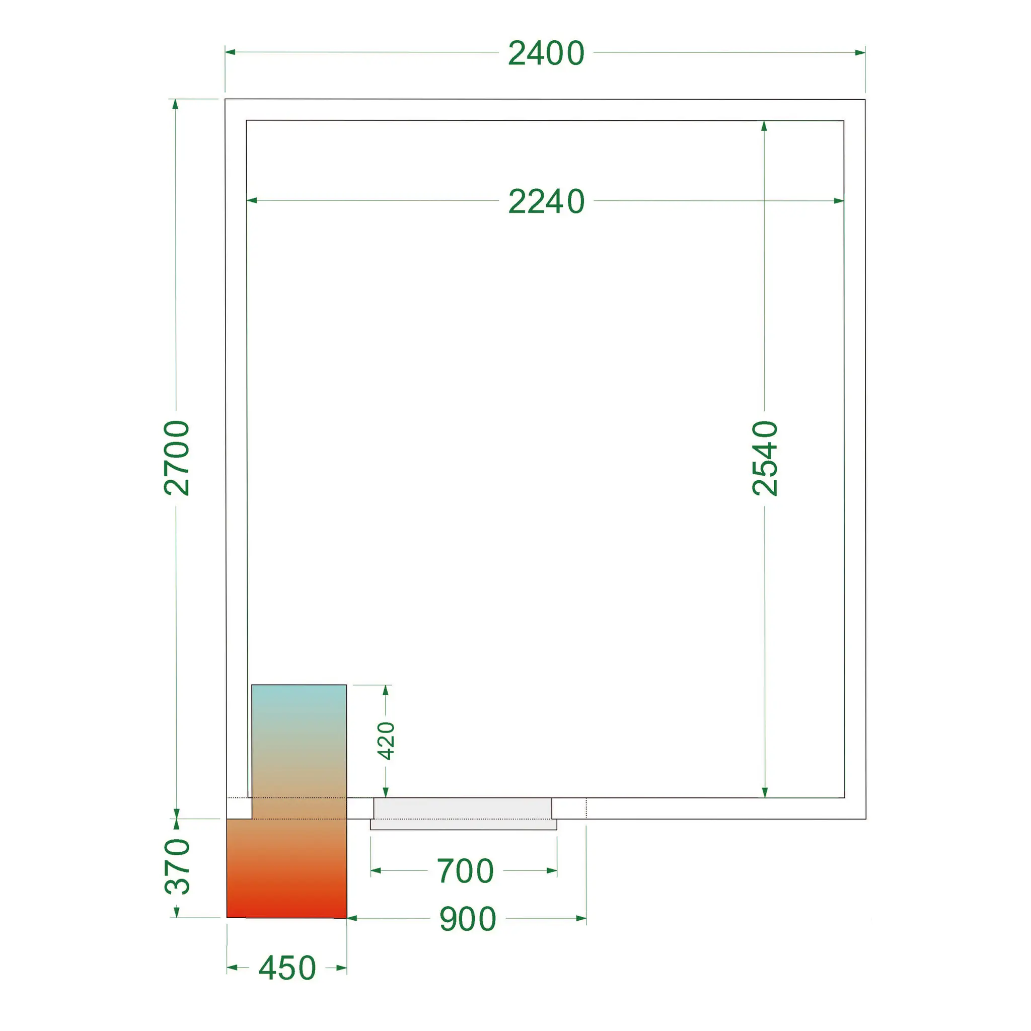 Chambre froide positive avec groupe 2400 x 2700 x 2200 mm