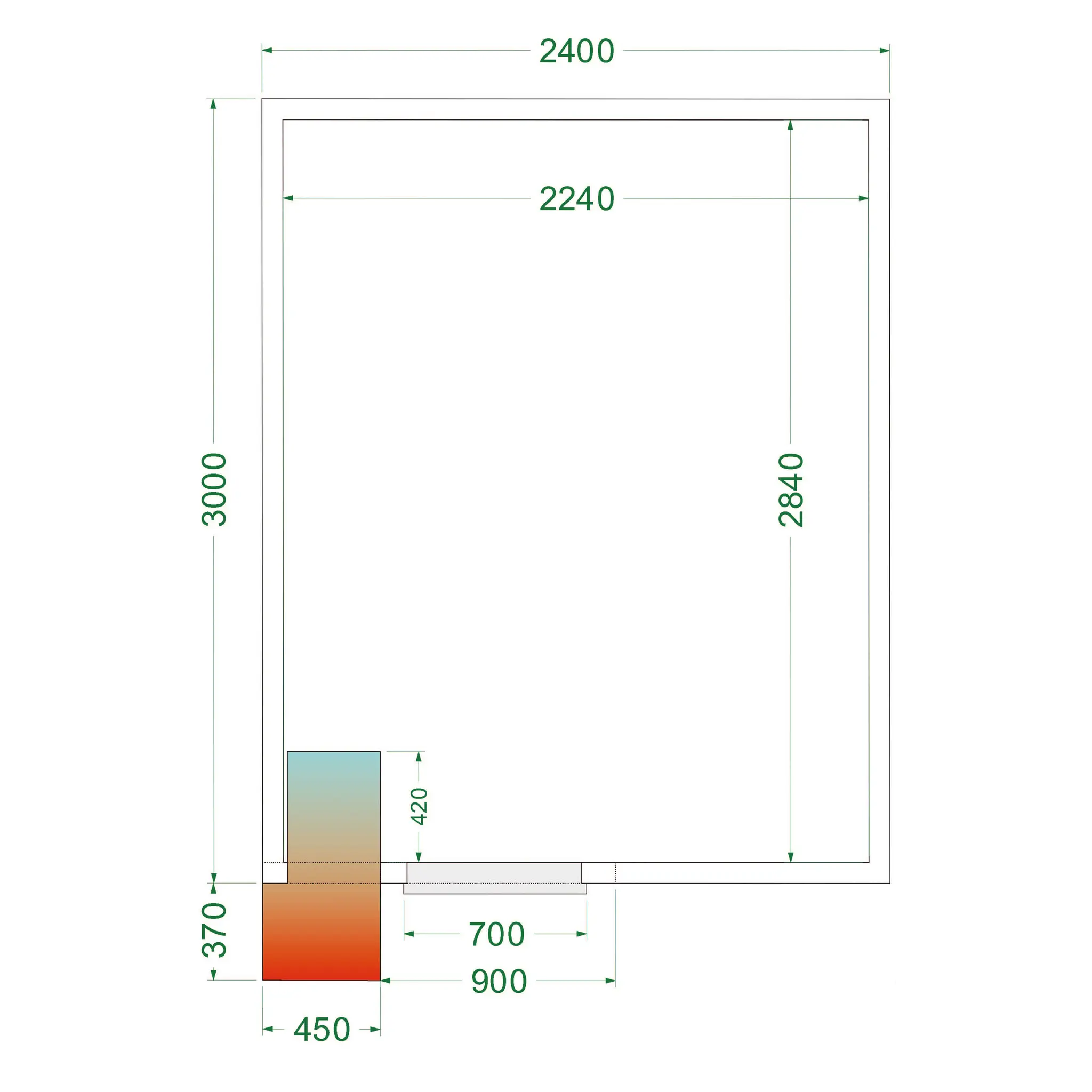 Chambre froide positive avec groupe 2400 x 3000 x 2200 mm