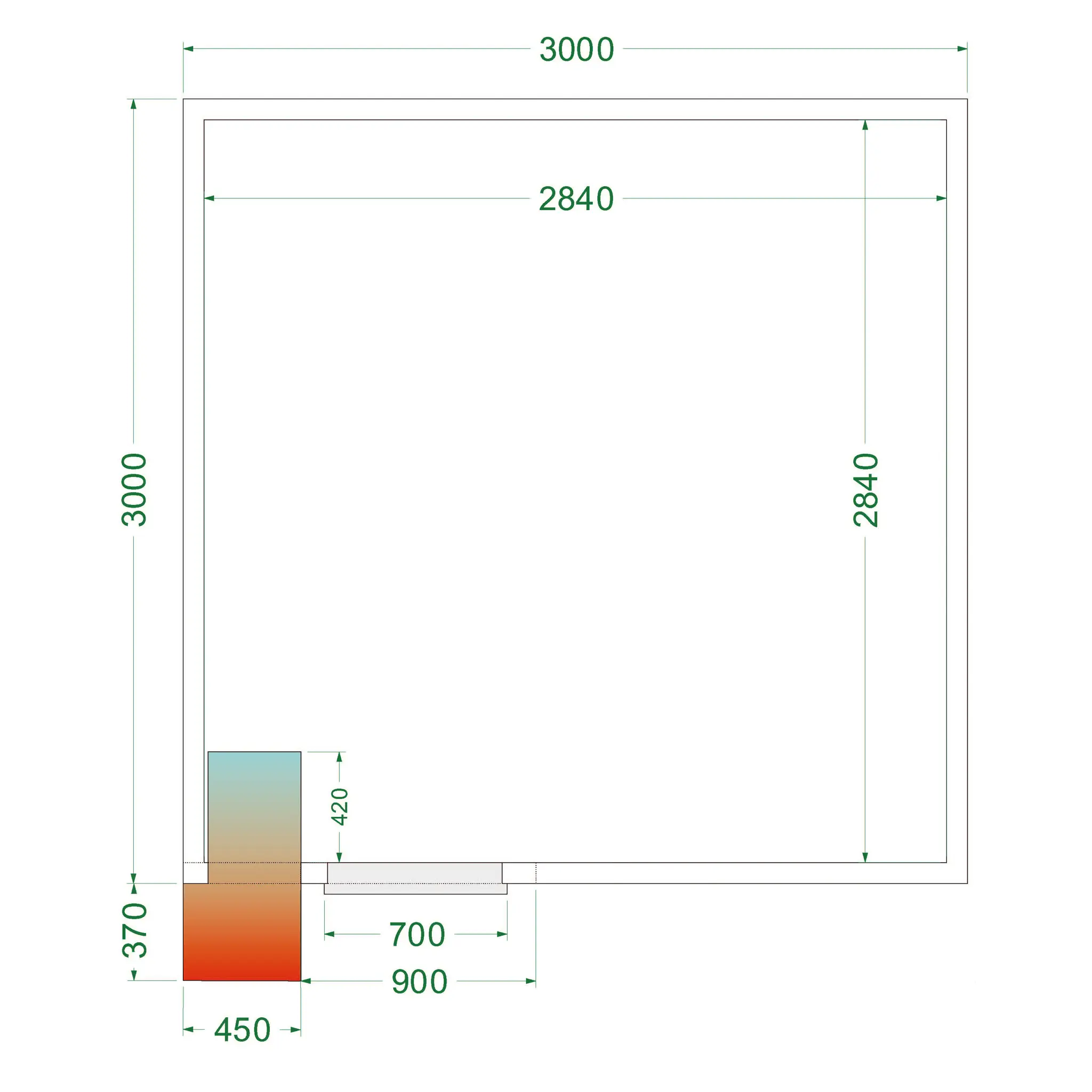 Chambre froide positive avec groupe 3000 x 3000 x 2200 mm
