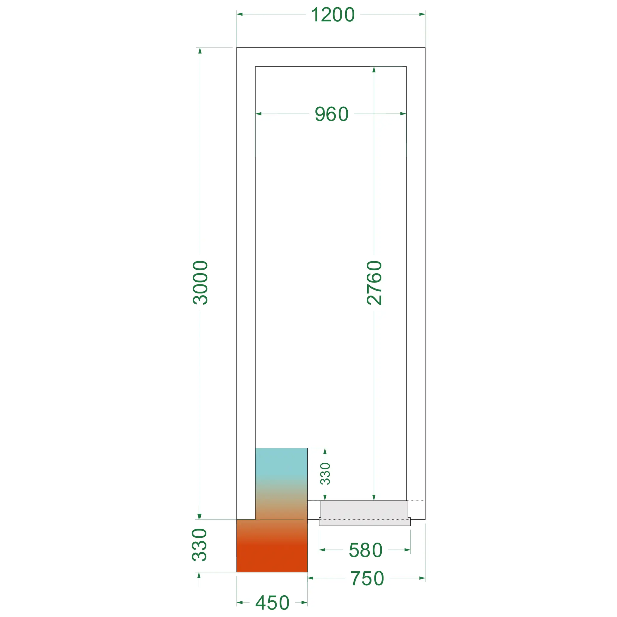 Chambre froide négative avec groupe 1200 x 3000 x 2200 mm