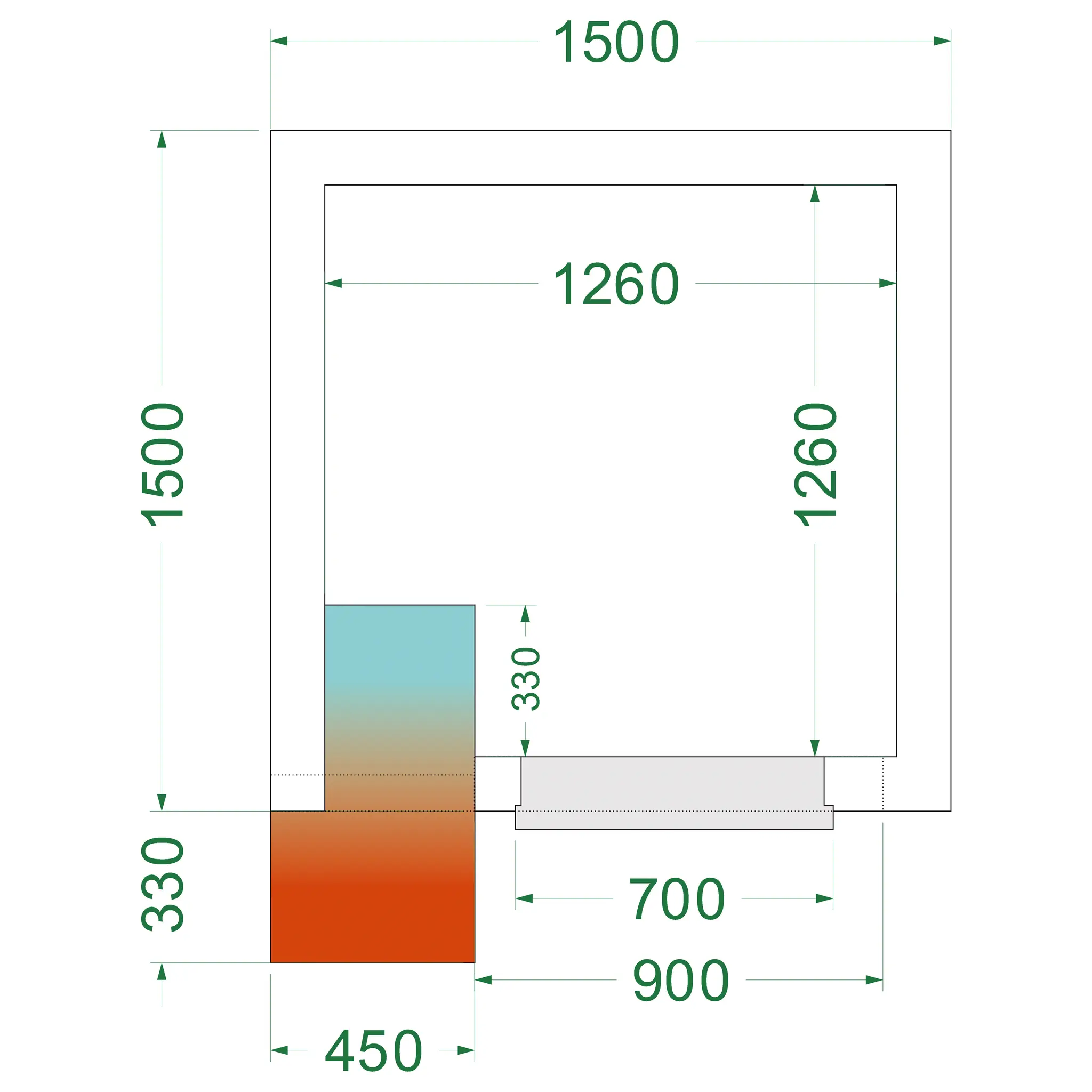Chambre froide négative avec groupe 1500 x 1500 x 2200 mm