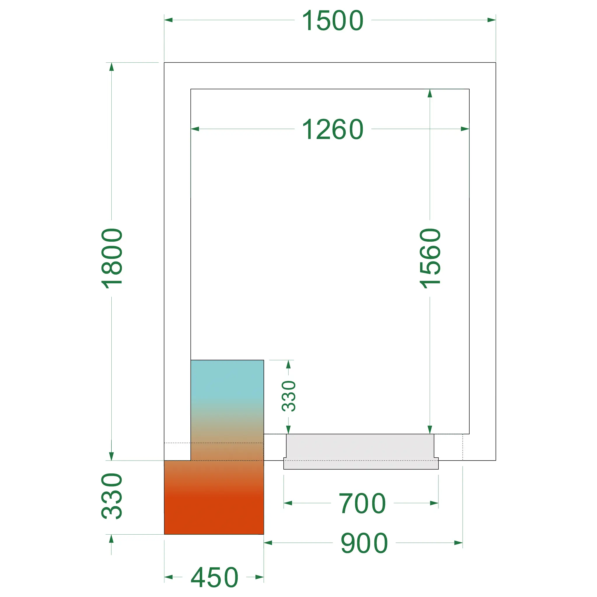 Chambre froide négative avec groupe 1500 x 1800 x 2200 mm