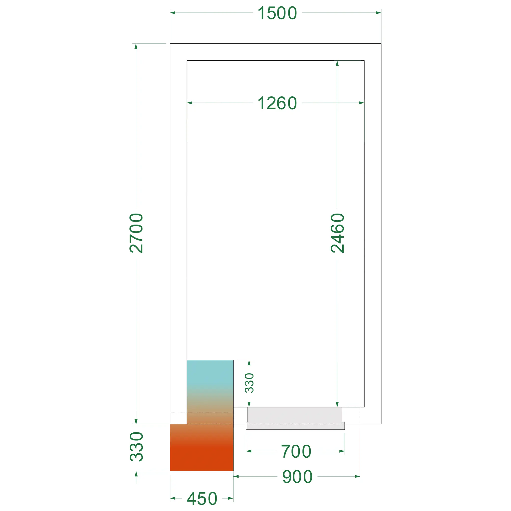 Chambre froide négative avec groupe 1500 x 2700 x 2200 mm