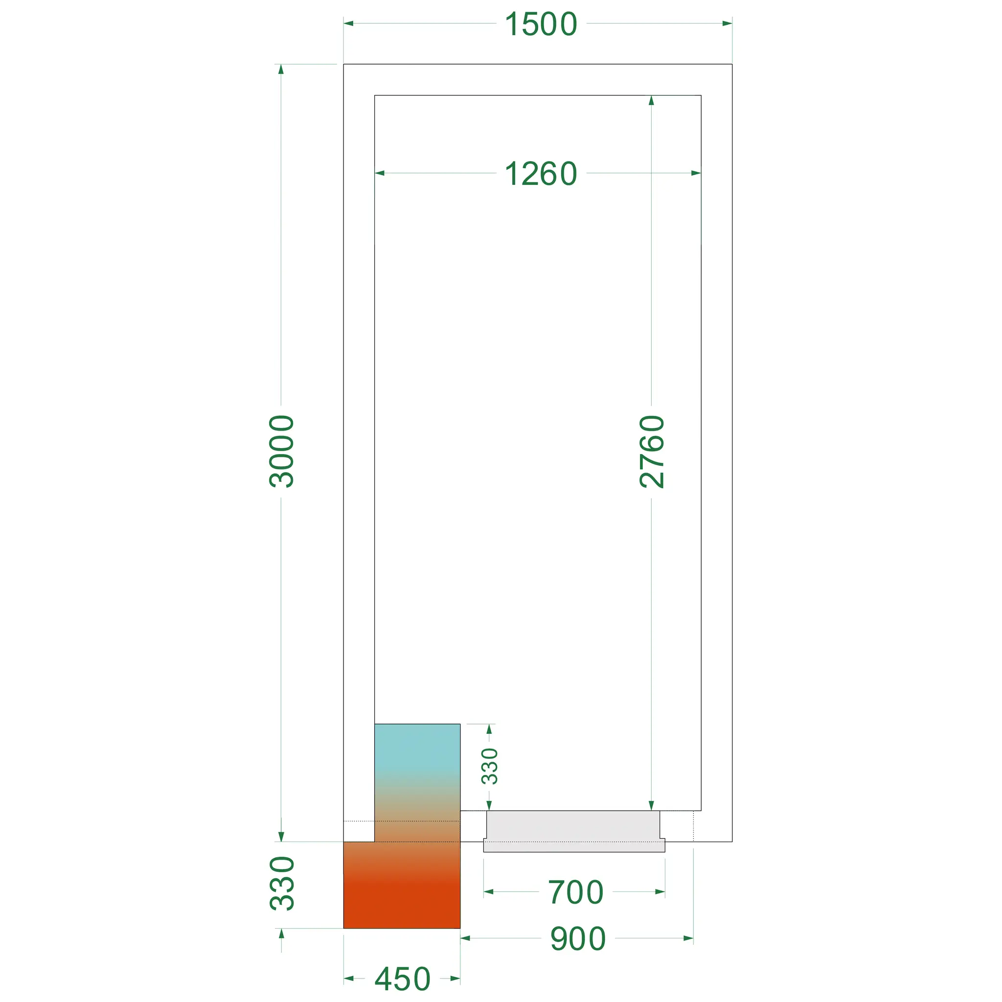 Chambre froide négative avec groupe 1500 x 3000 x 2200 mm