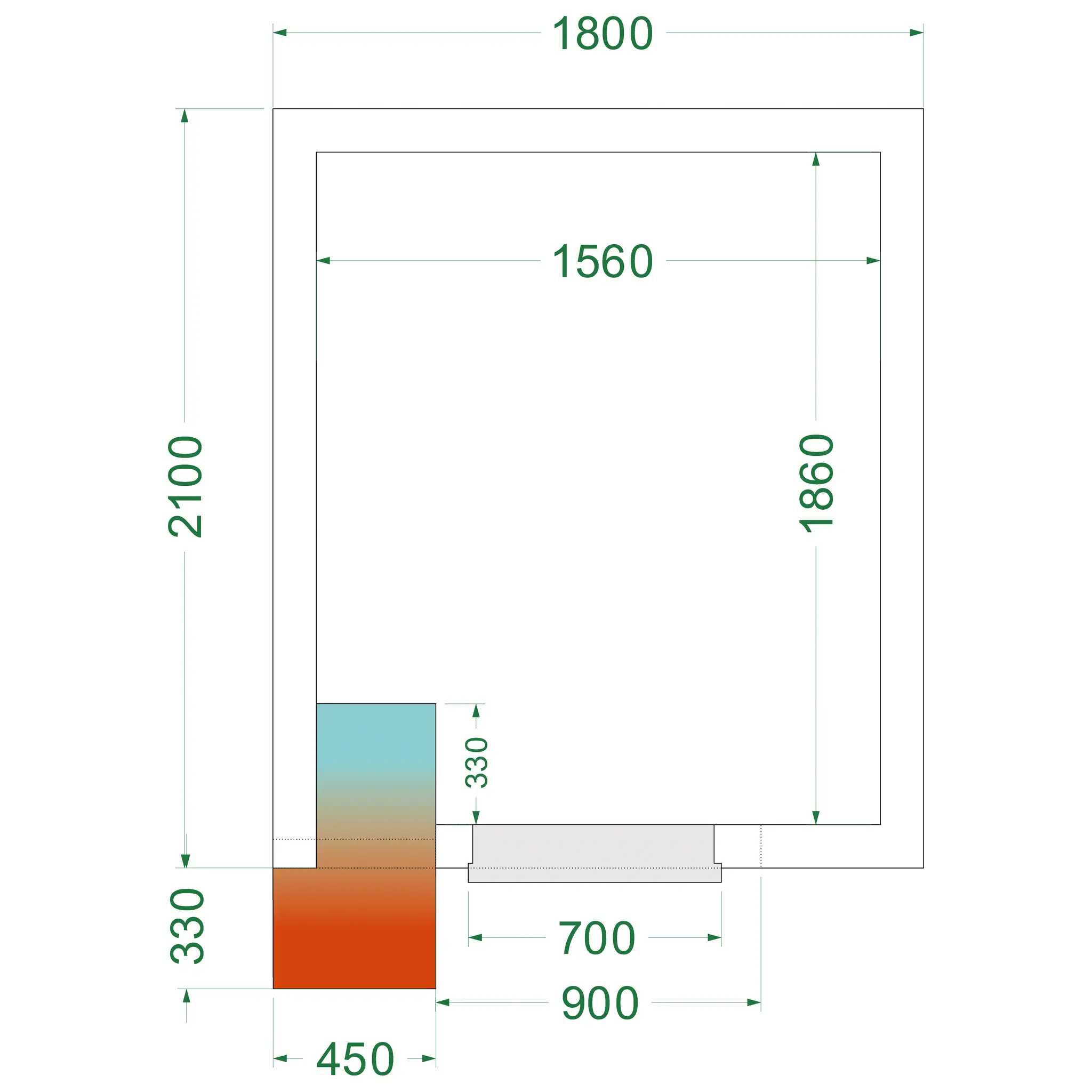 Chambre froide négative avec groupe 1800 x 2100 x 2200 mm