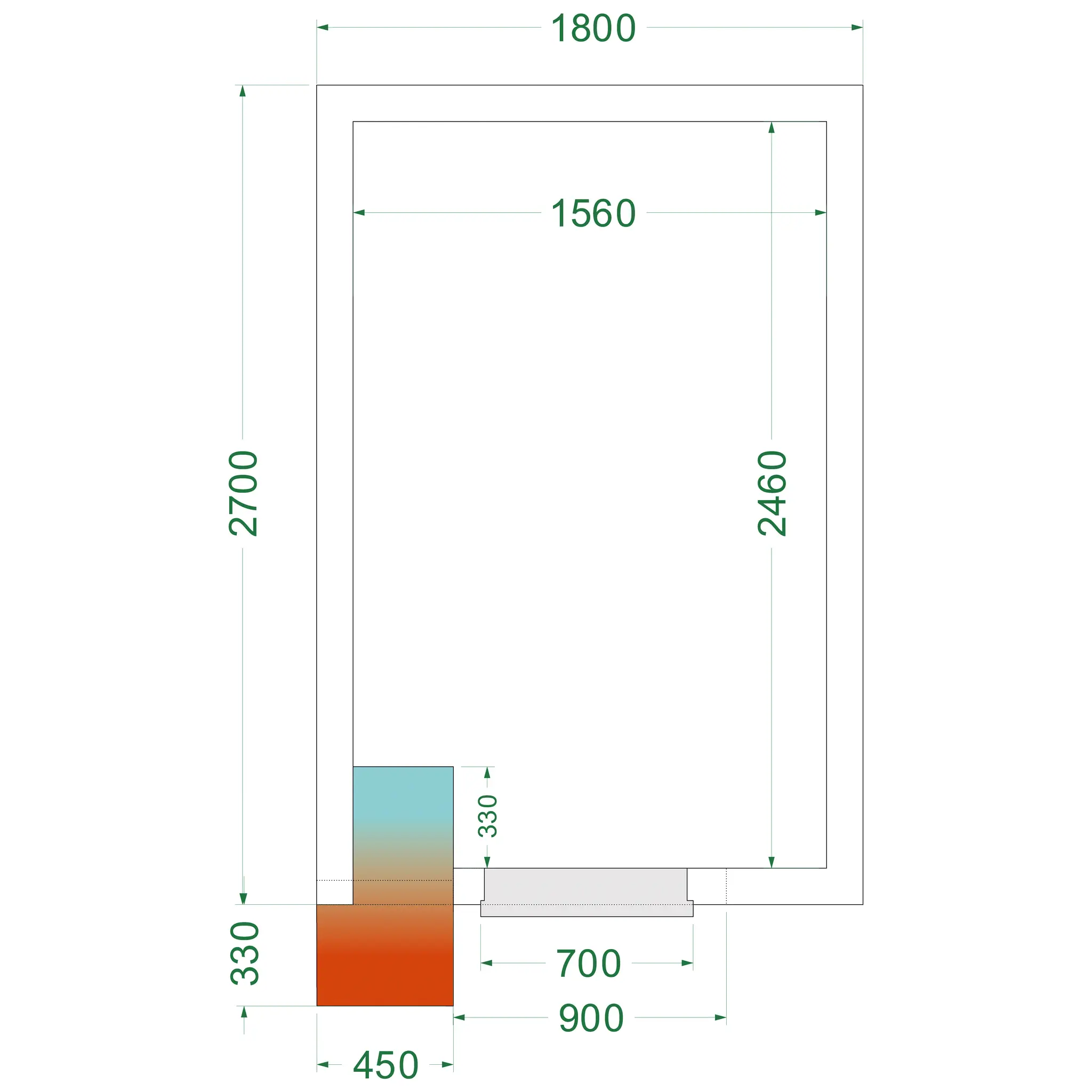 Chambre froide négative avec groupe 1800 x 2700 x 2200 mm