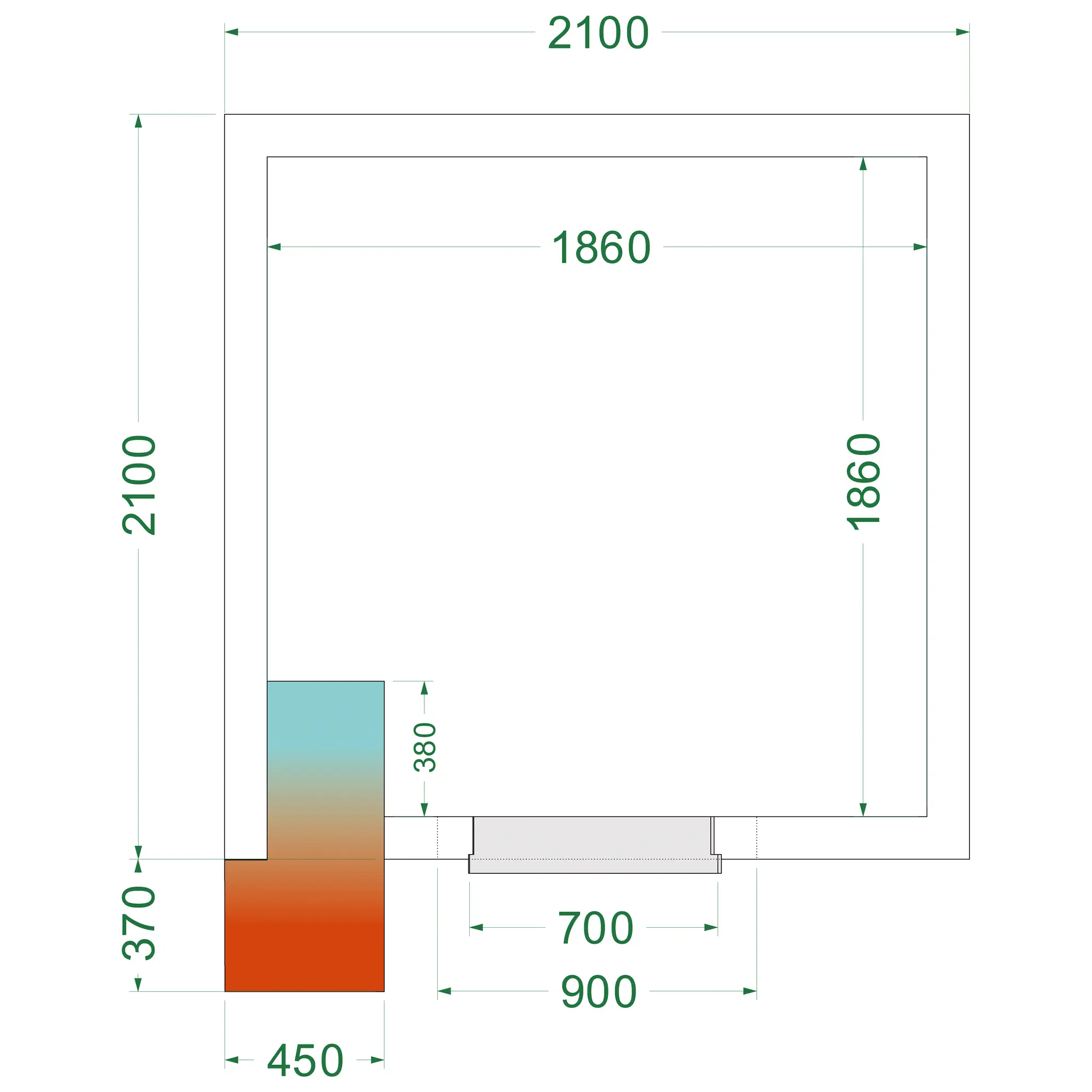 Chambre froide négative avec groupe 2100 x 2100 x 2200 mm
