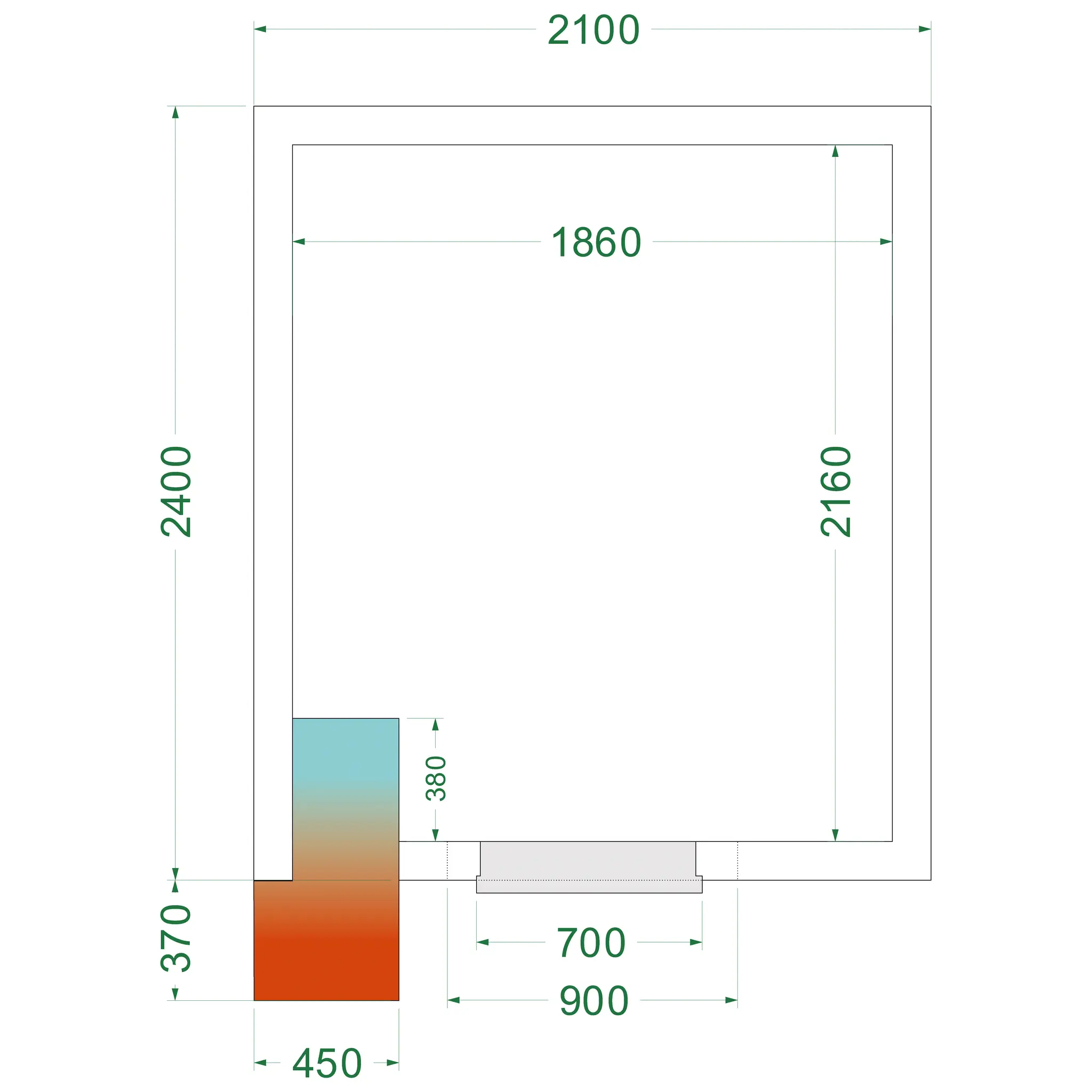 Chambre froide négative avec groupe 2100 x 2400 x 2200 mm