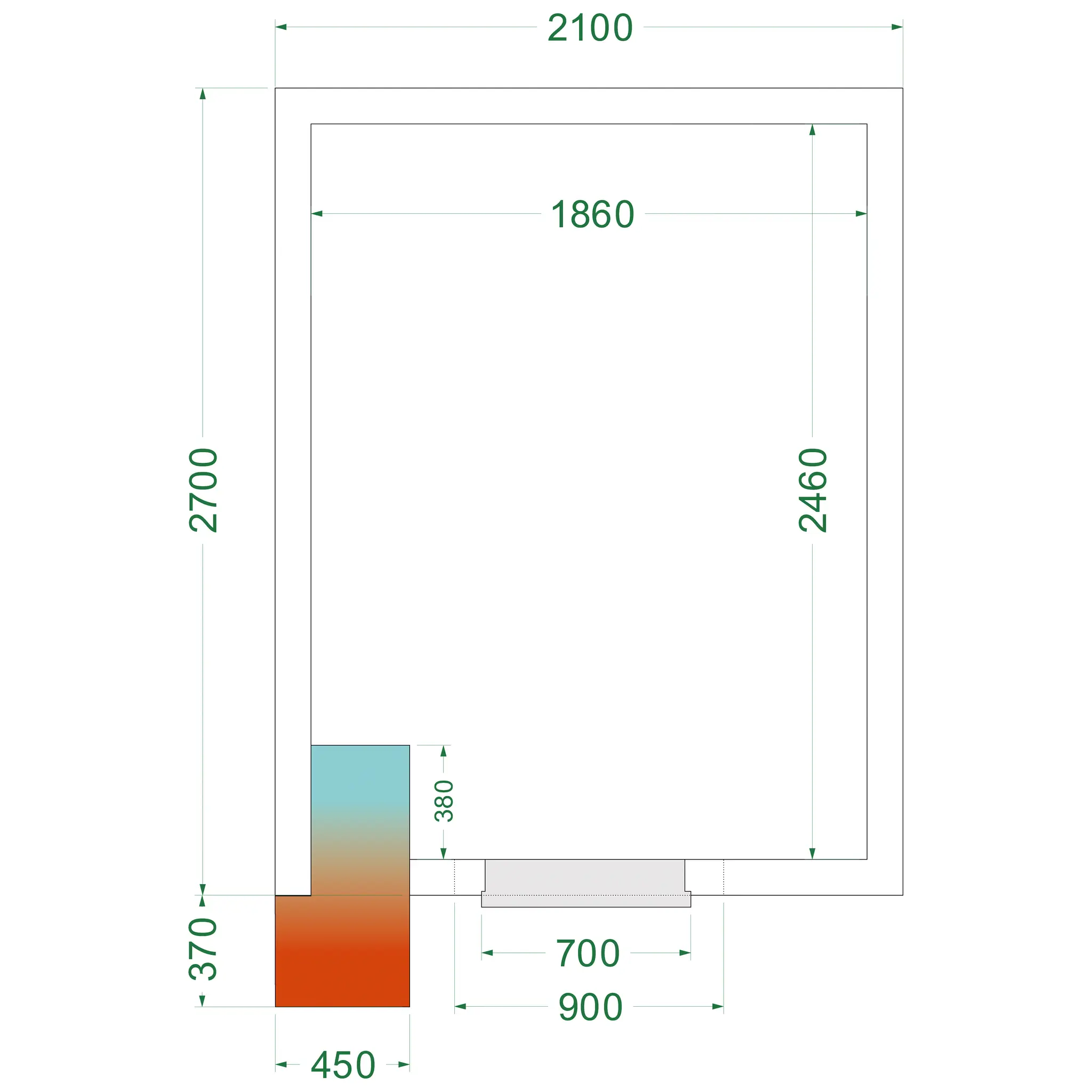 Chambre froide négative avec groupe 2100 x 2700 x 2200 mm