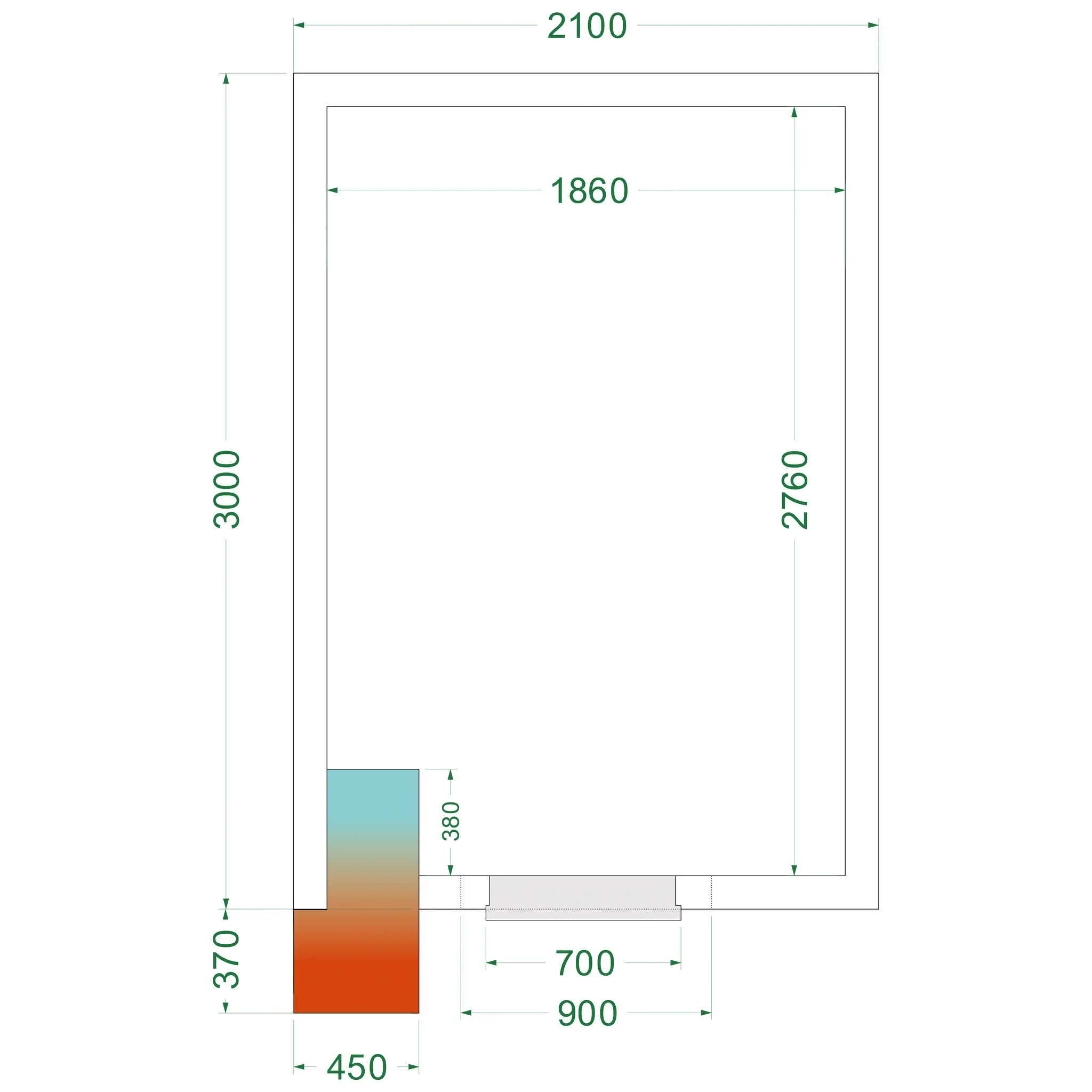 Chambre froide négative avec groupe 2100 x 3000 x 2200 mm