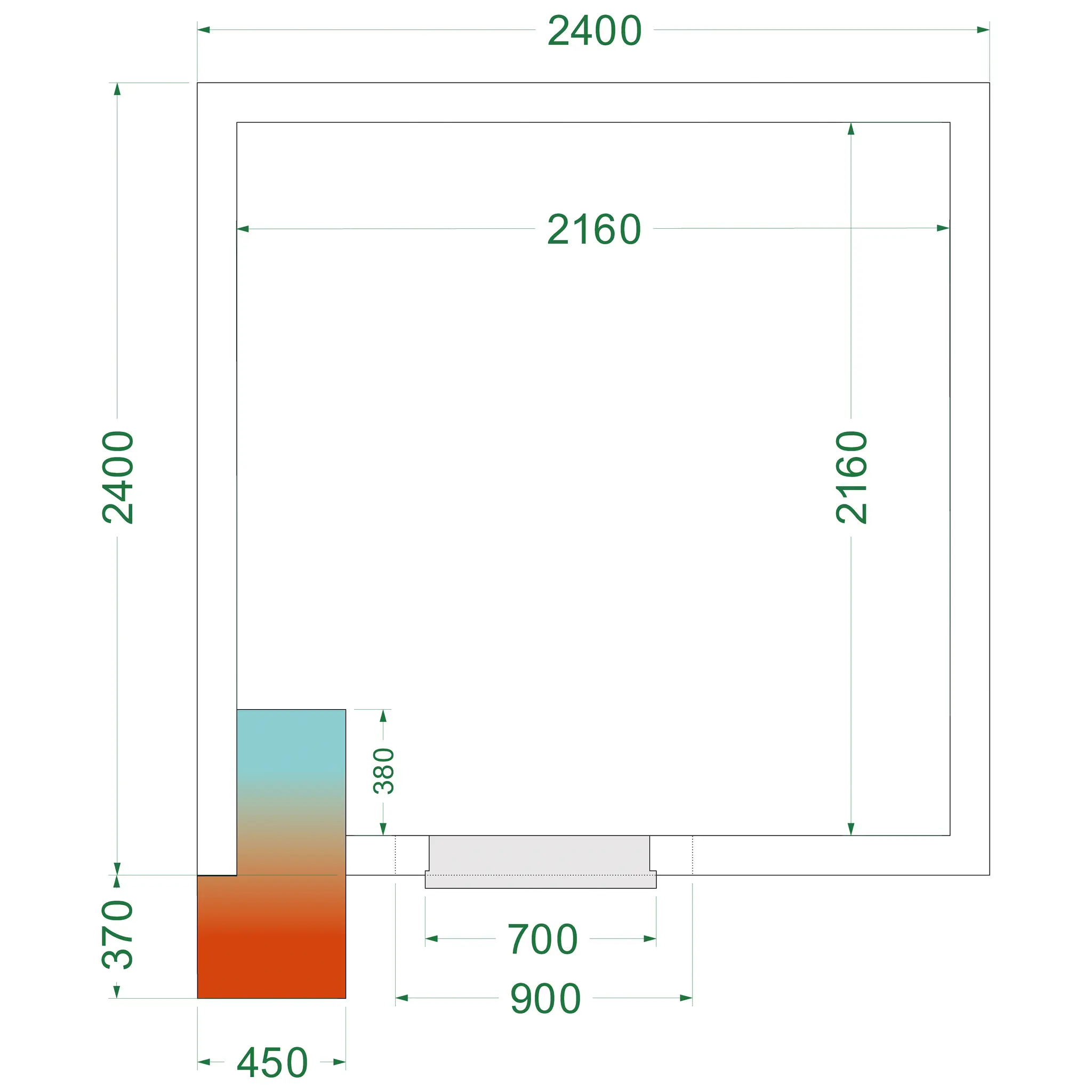 Chambre froide négative avec groupe 2400 x 2400 x 2200 mm