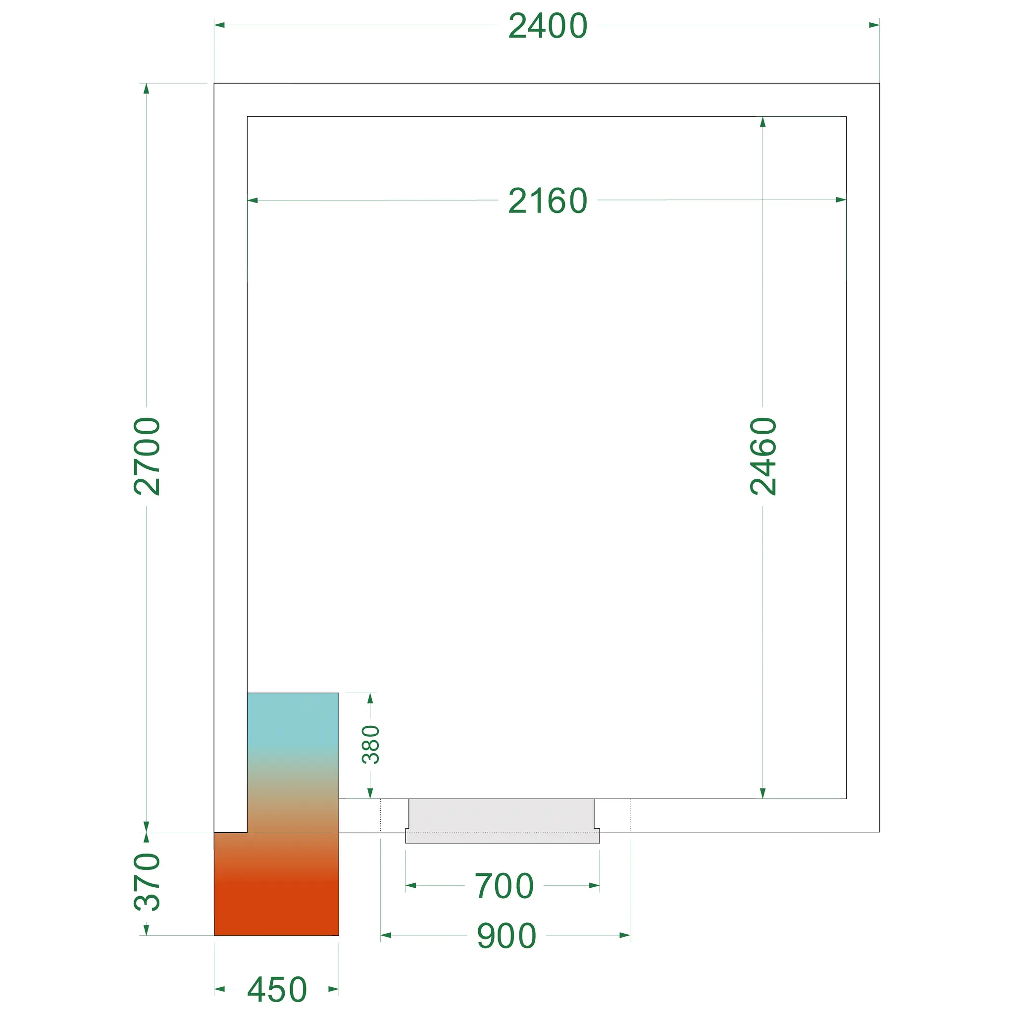 Chambre froide négative avec groupe 2400 x 2700 x 2200 mm