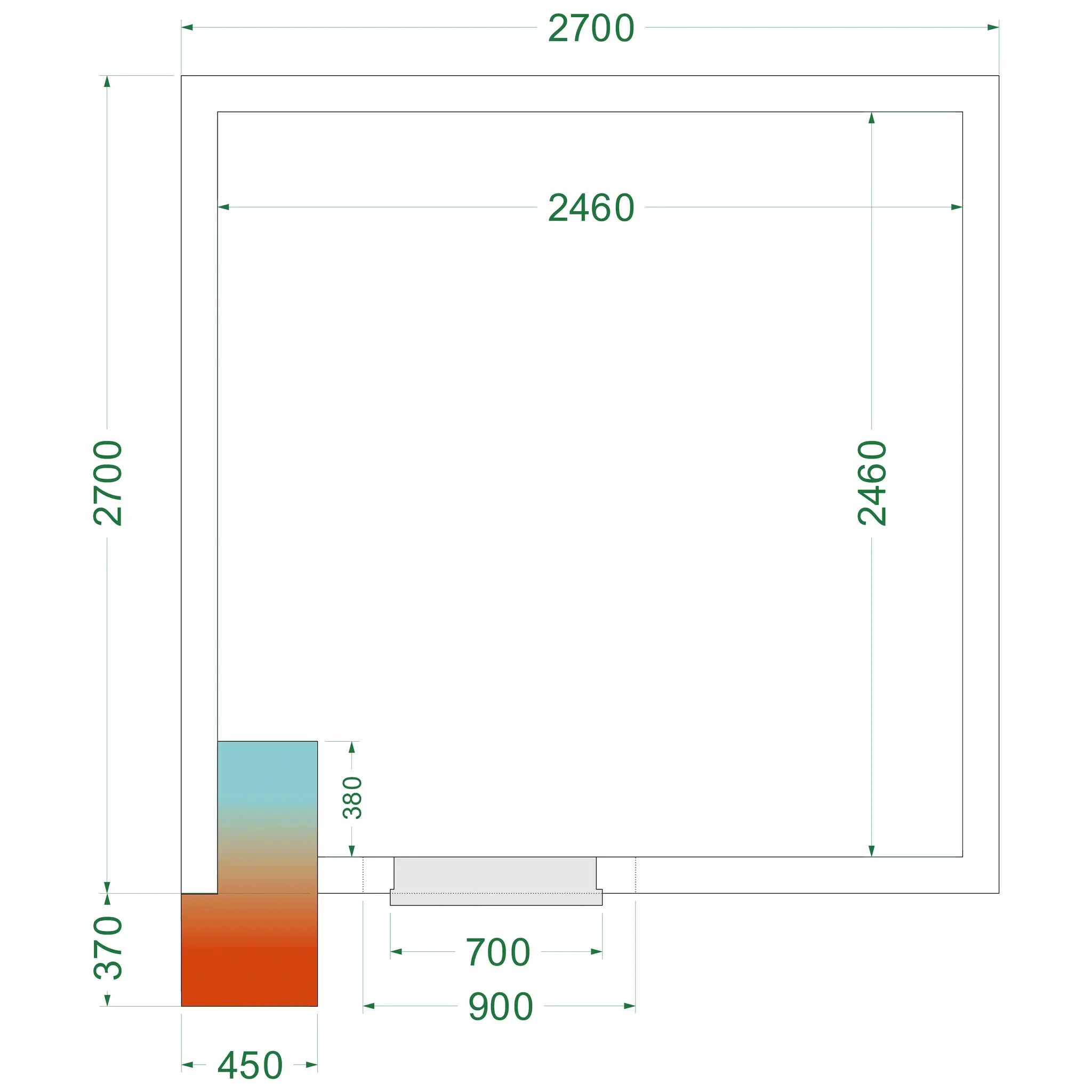 Chambre froide négative avec groupe 2700 x 2700 x 2200 mm