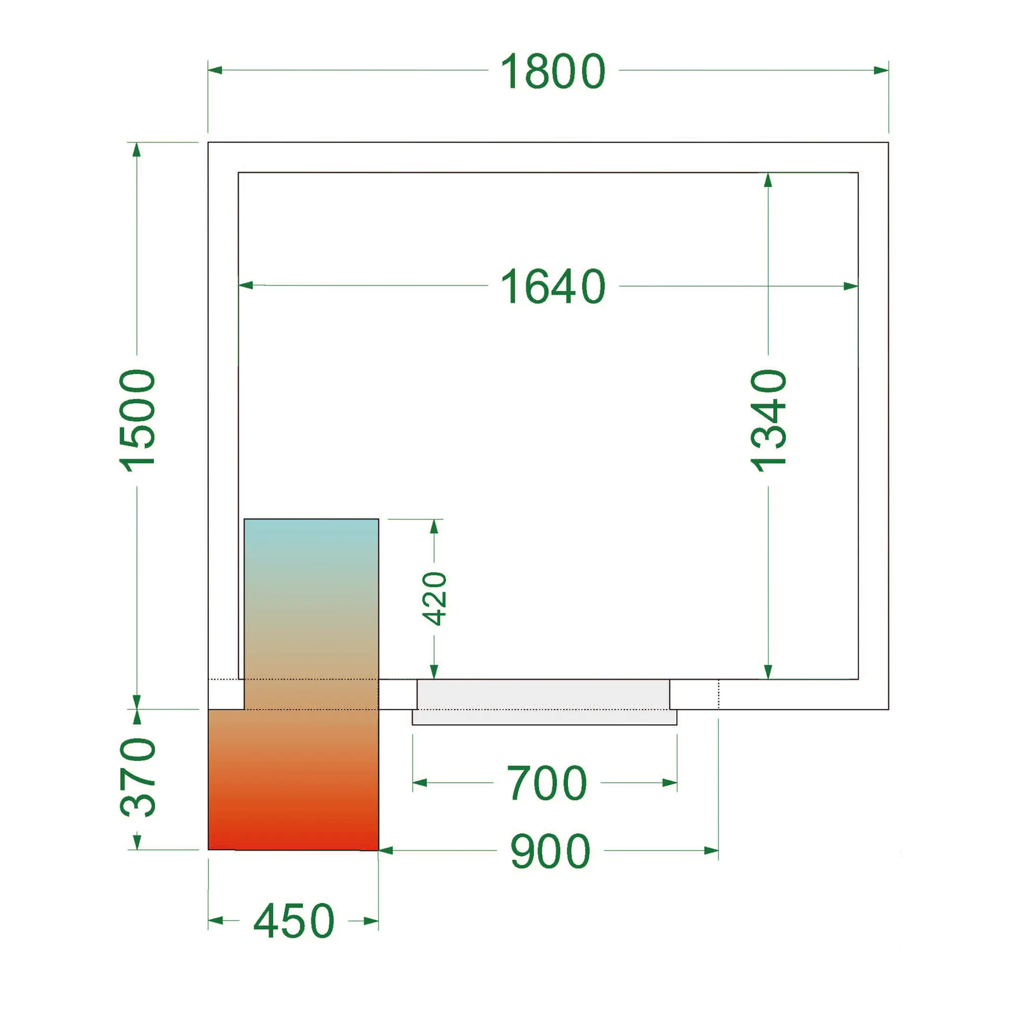 Chambre froide positive avec groupe 1800 x 1500 x 2200 mm