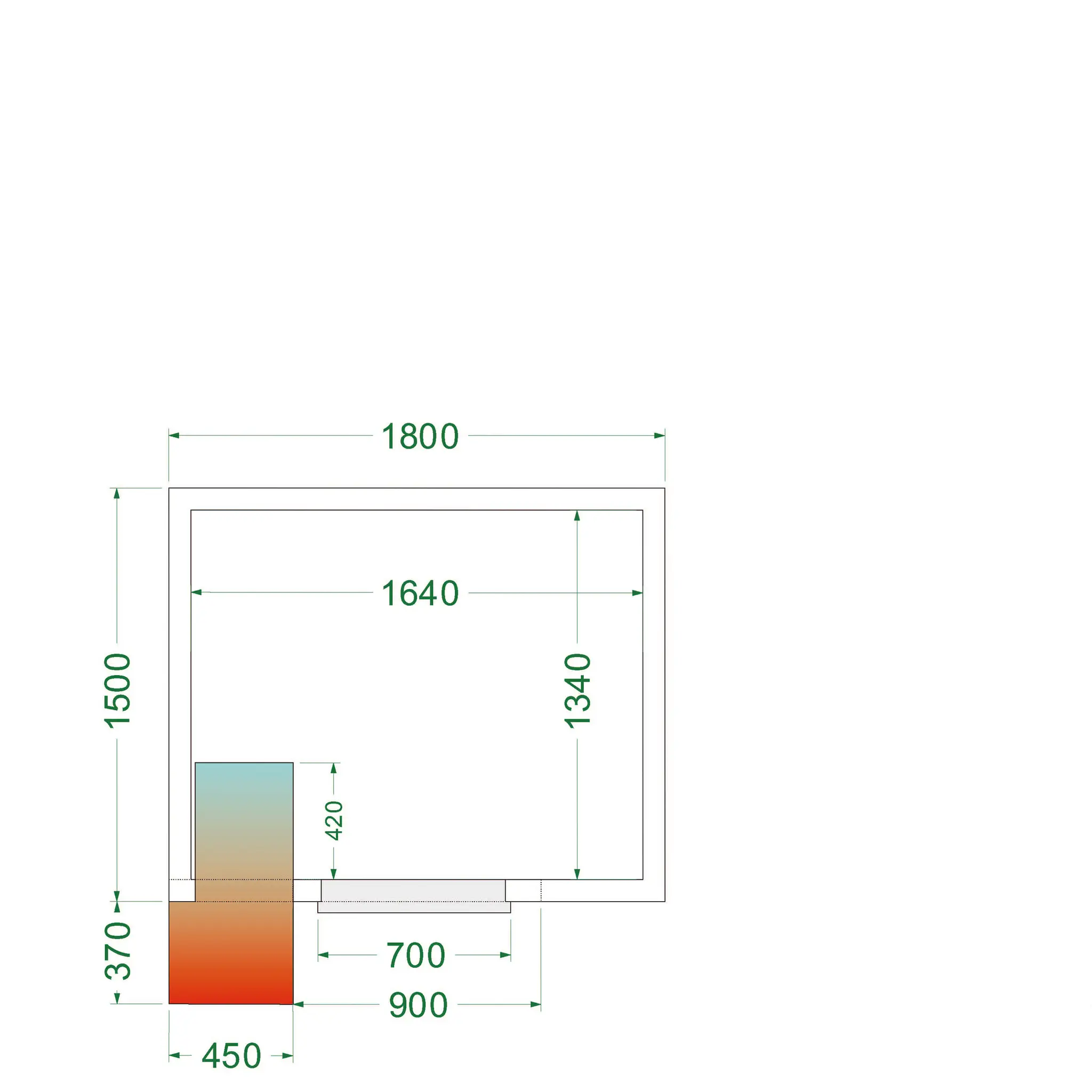 Chambre froide positive avec groupe 1800 x 1500 x 2200 mm