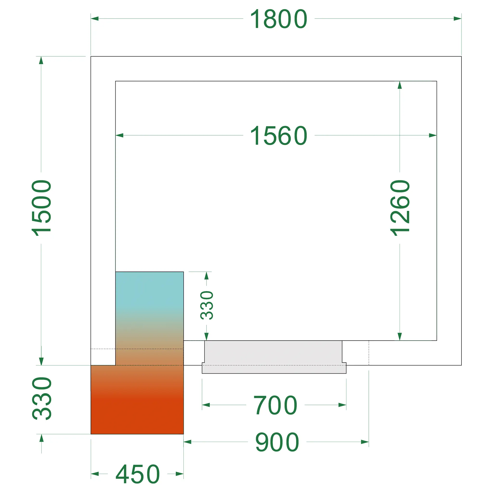 Chambre froide négative avec groupe 1800 x 1500 x 2200 mm