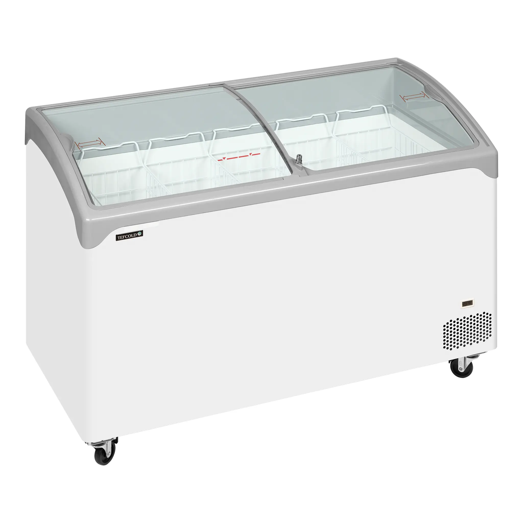 Congélateur coffre élégant avec couvercles coulissants vitrés bombés 388 L