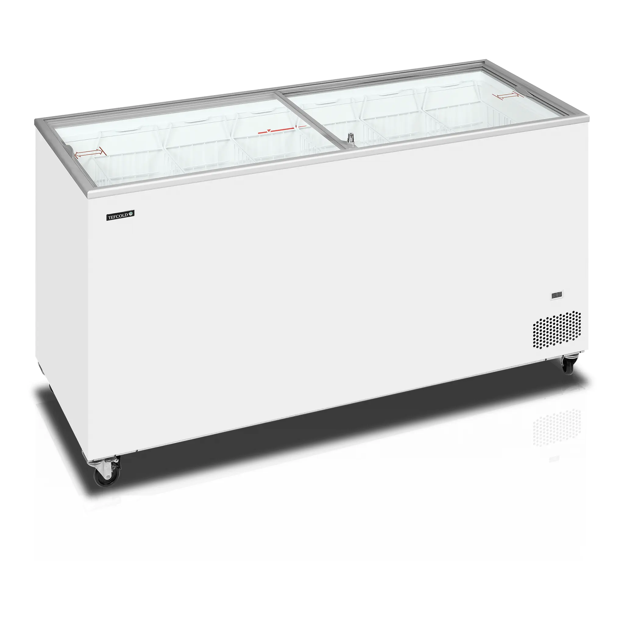 Congélateur coffre avec couvercles coulissants vitrés plats 491 L