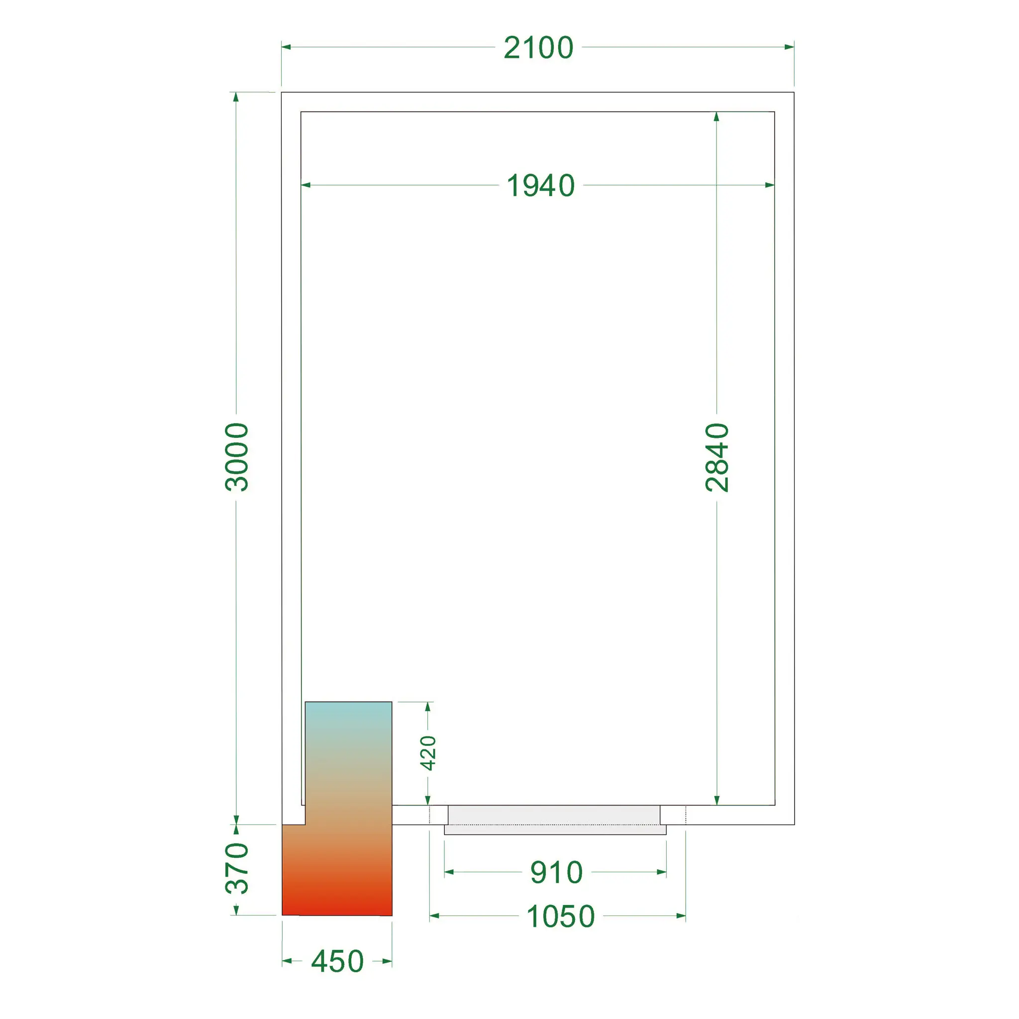 Chambre froide positive avec groupe 2100 x 3000 x 2200 mm