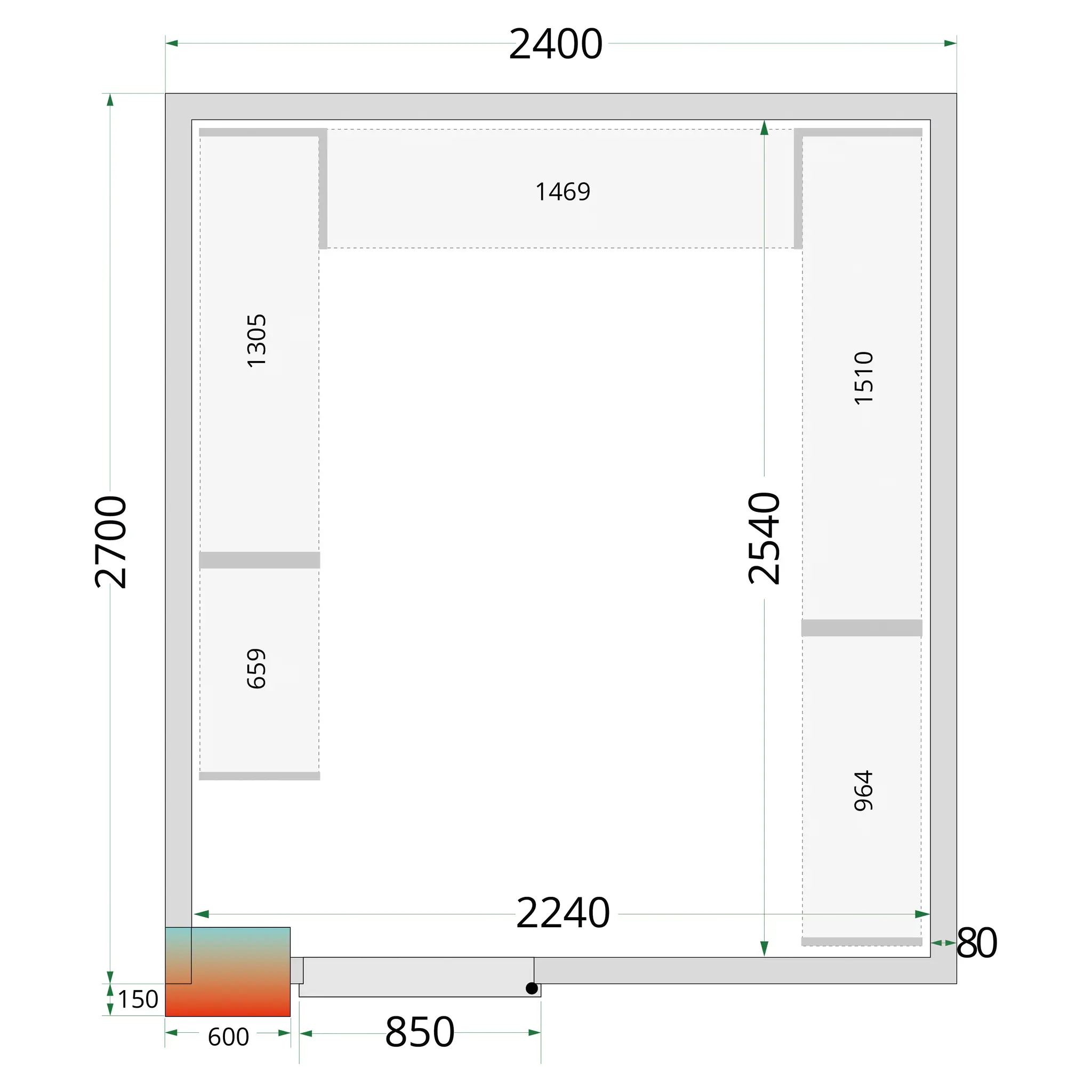 Chambre froide positive avec groupe 2400 x 2700 x 2200 mm