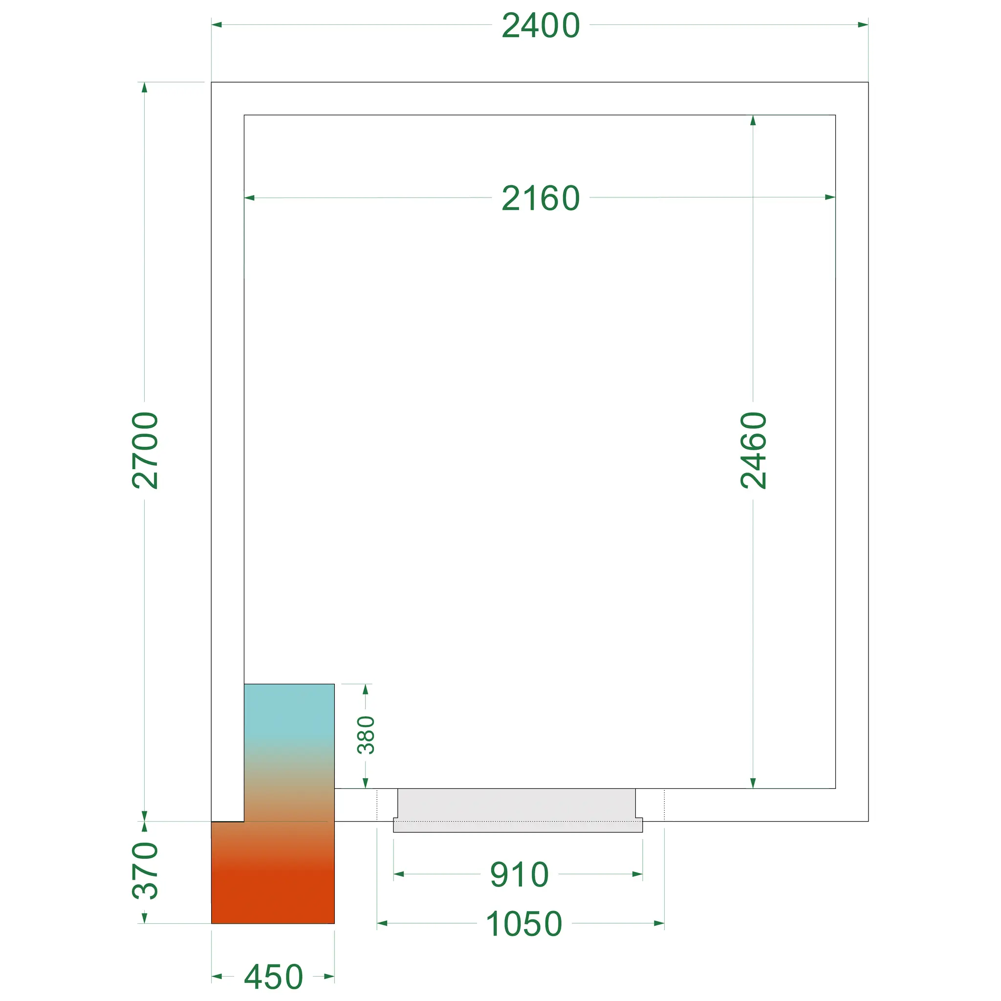 Chambre froide négative avec groupe 2400 x 2700 x 2200 mm