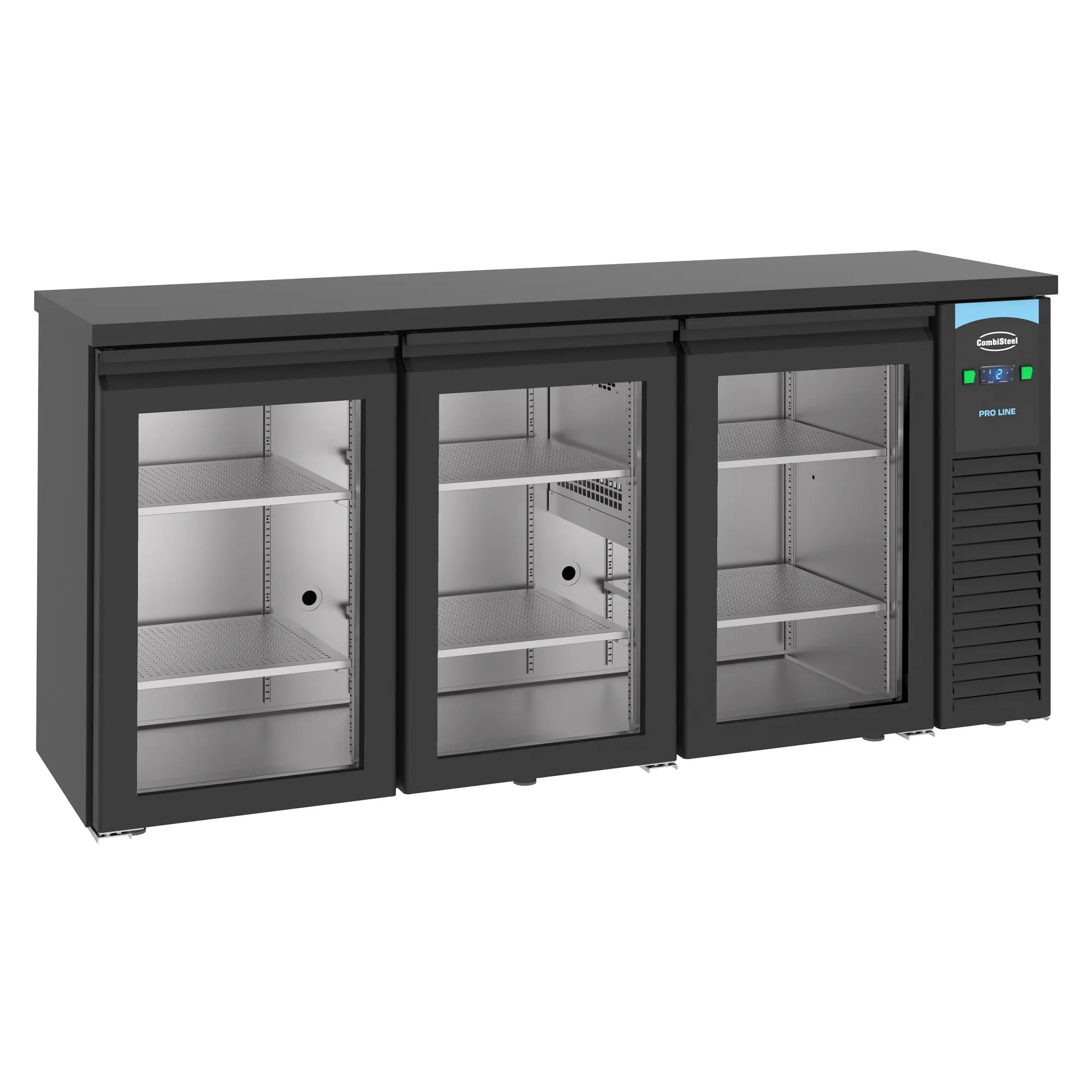 Arrière bar réfrigérée noir 3 portes vitrées battantes - 500 L - Pro Line