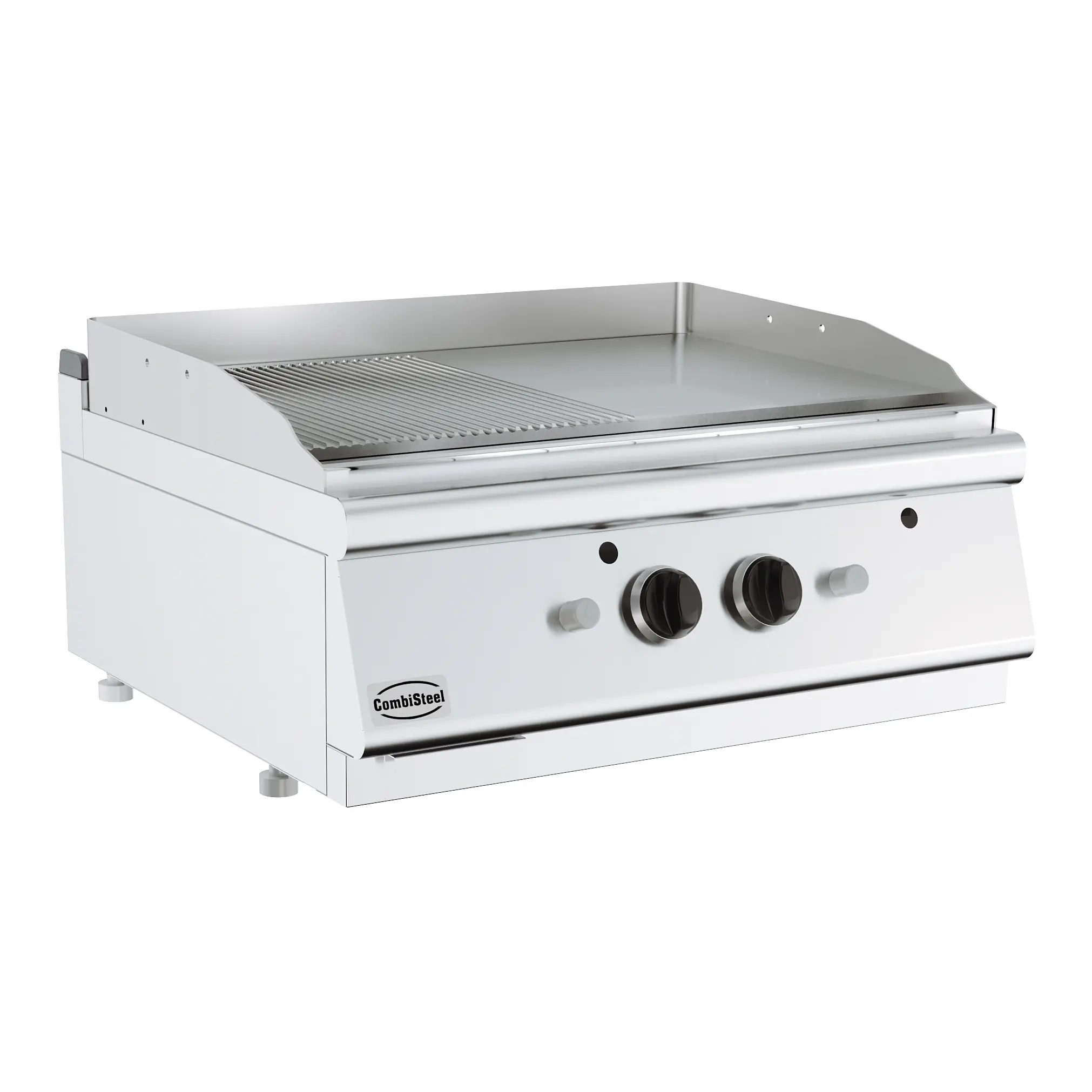 Plancha à gaz chromée / rainurée - 800 x 700 mm - 13.0 kW