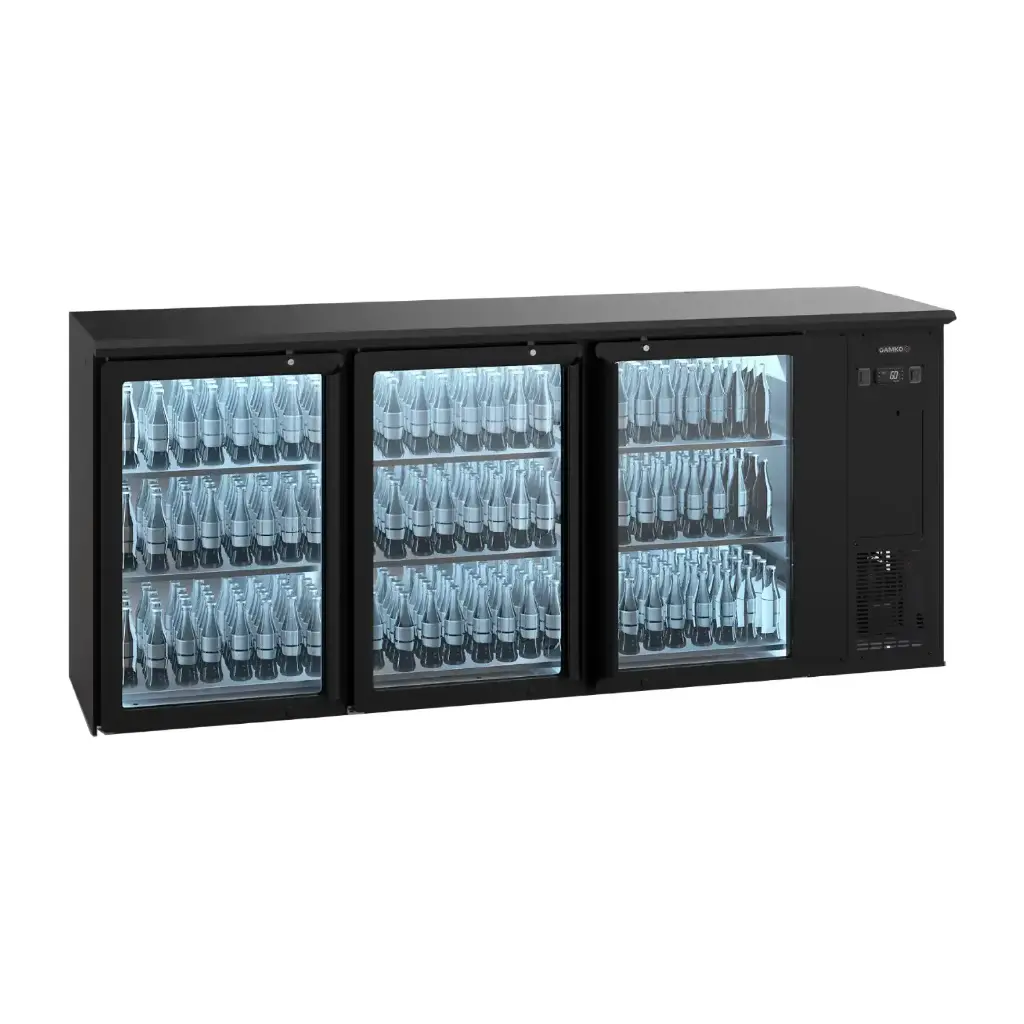 Arrière bar réfrigéré anthracite 3 portes vitrées