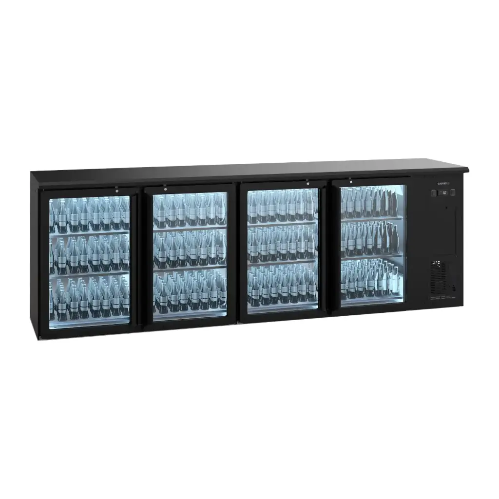 Arrière bar réfrigéré anthracite 4 portes vitrées