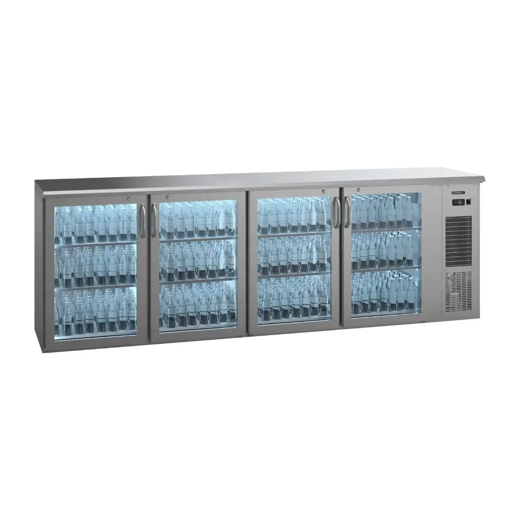 Arrière bar réfrigéré inox 4 portes vitrées 