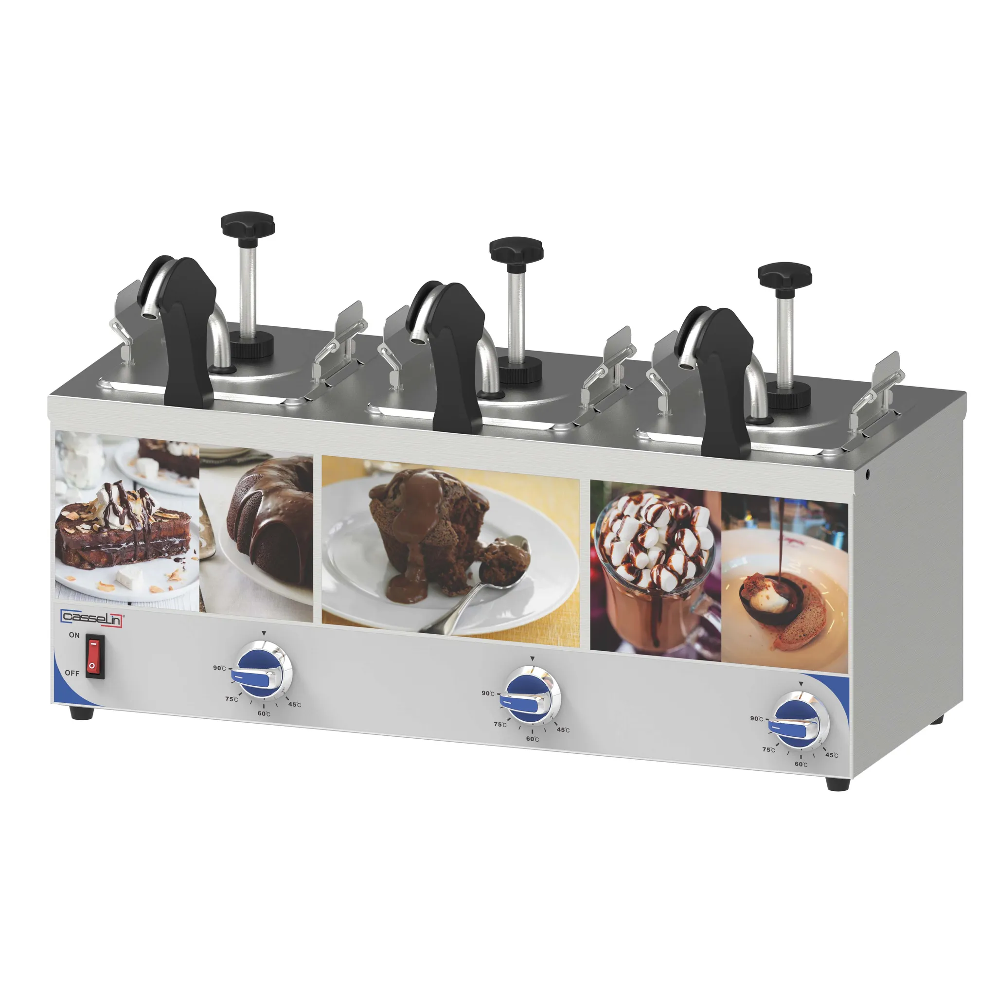 Distributeur à sauce avec pompe et bec chauffant triple