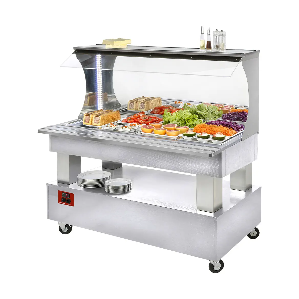 Buffet - Salad bar mural, réfrigéré, 4x GN1/1-150 (Bois Blanc)