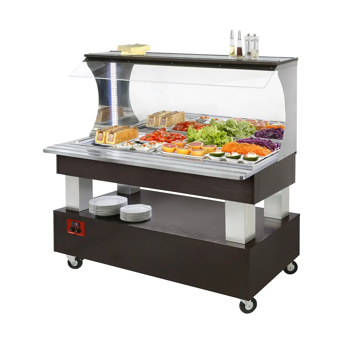 Buffet - Salad bar mural, réfrigéré, 4x GN1/1-150 (Bois Wengé)