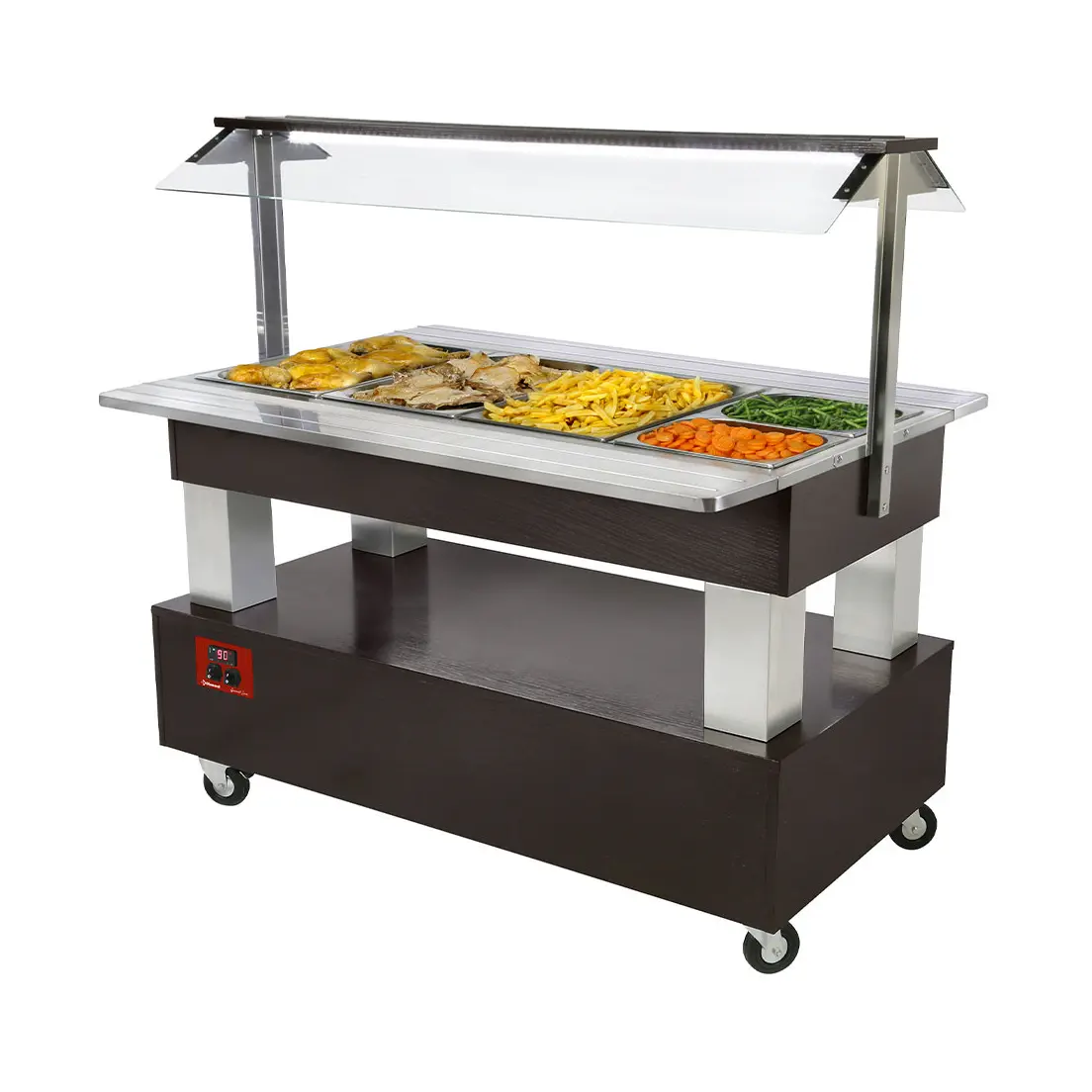 Buffet chauffant, bain marie, 4x GN 1/1-150 (bois wengé)