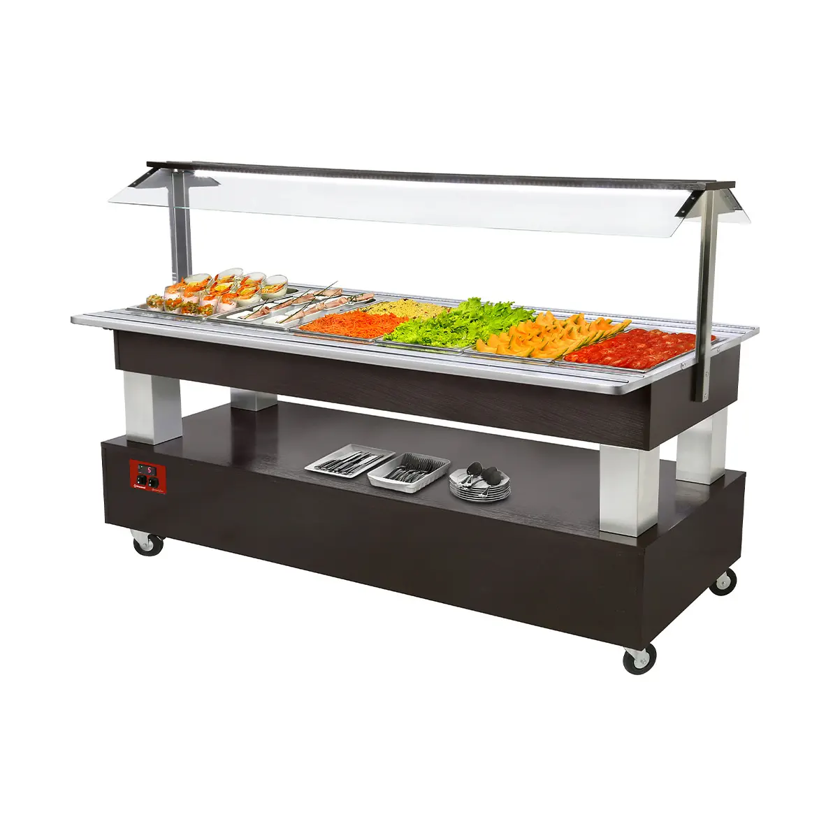 Buffet - Salad bar réfrigéré, 6x GN 1/1-150 (bois Wengé)