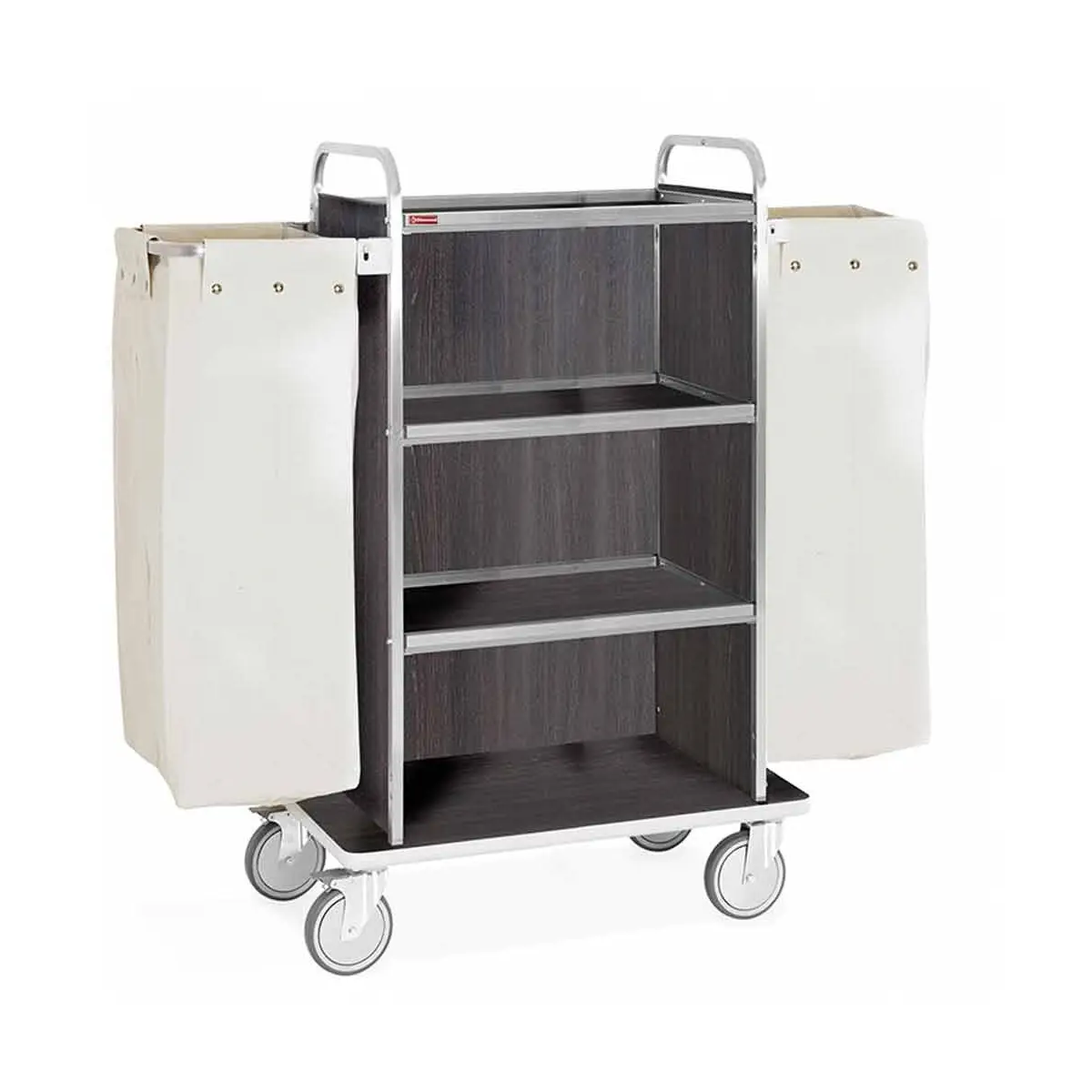 Chariot à linge inox, 4 niveaux, 2 sacs -chêne foncé